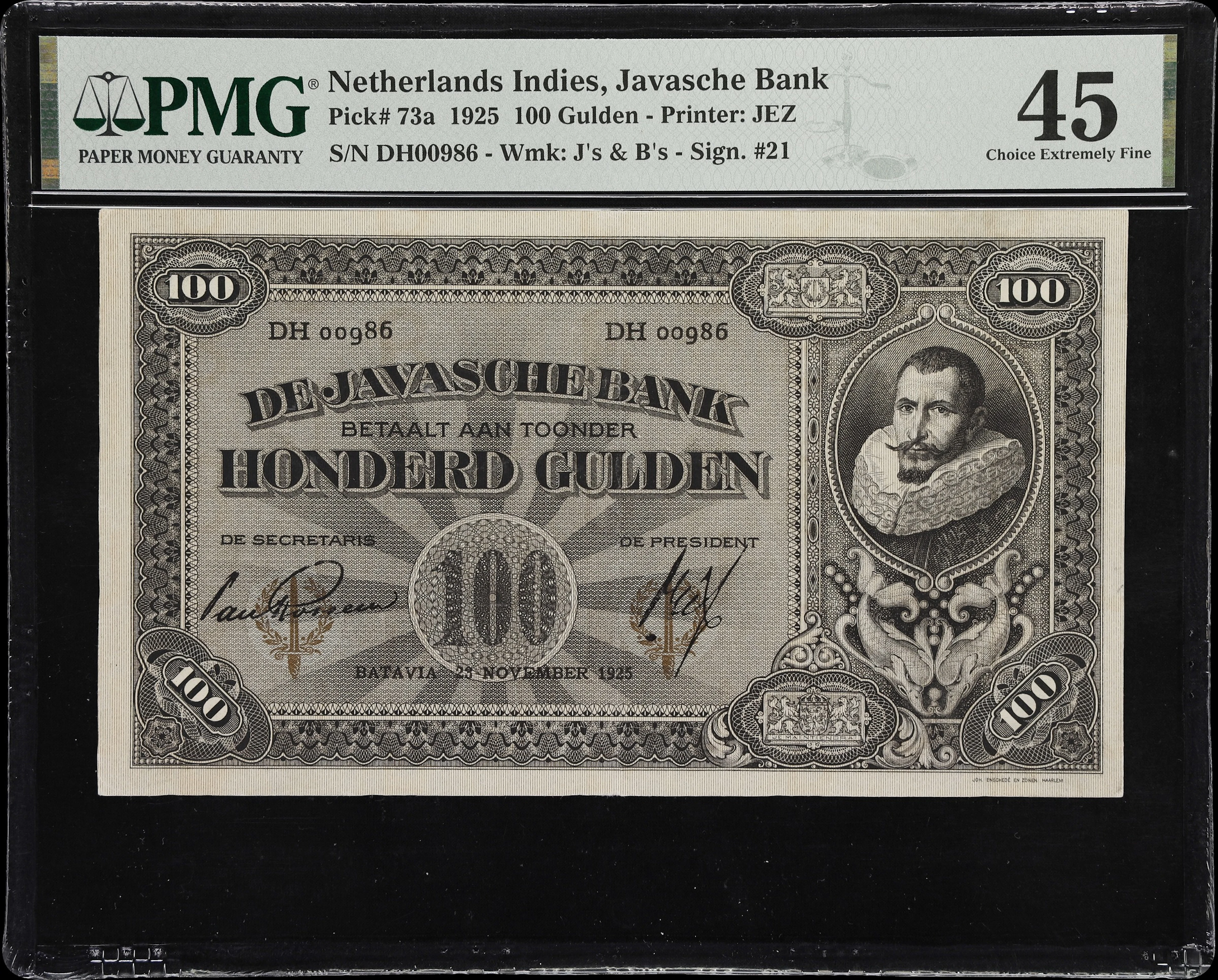 NETHERLANDS INDIES. Javasche Bank. 100 Gulden, 23.11.1925. P-73a.