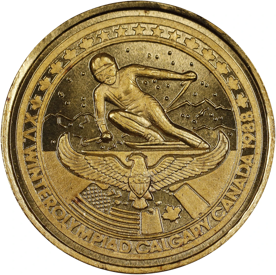 (0.25 oz, 7.776 g AGW). 1988 USA Olympics Skiing Gold Token.