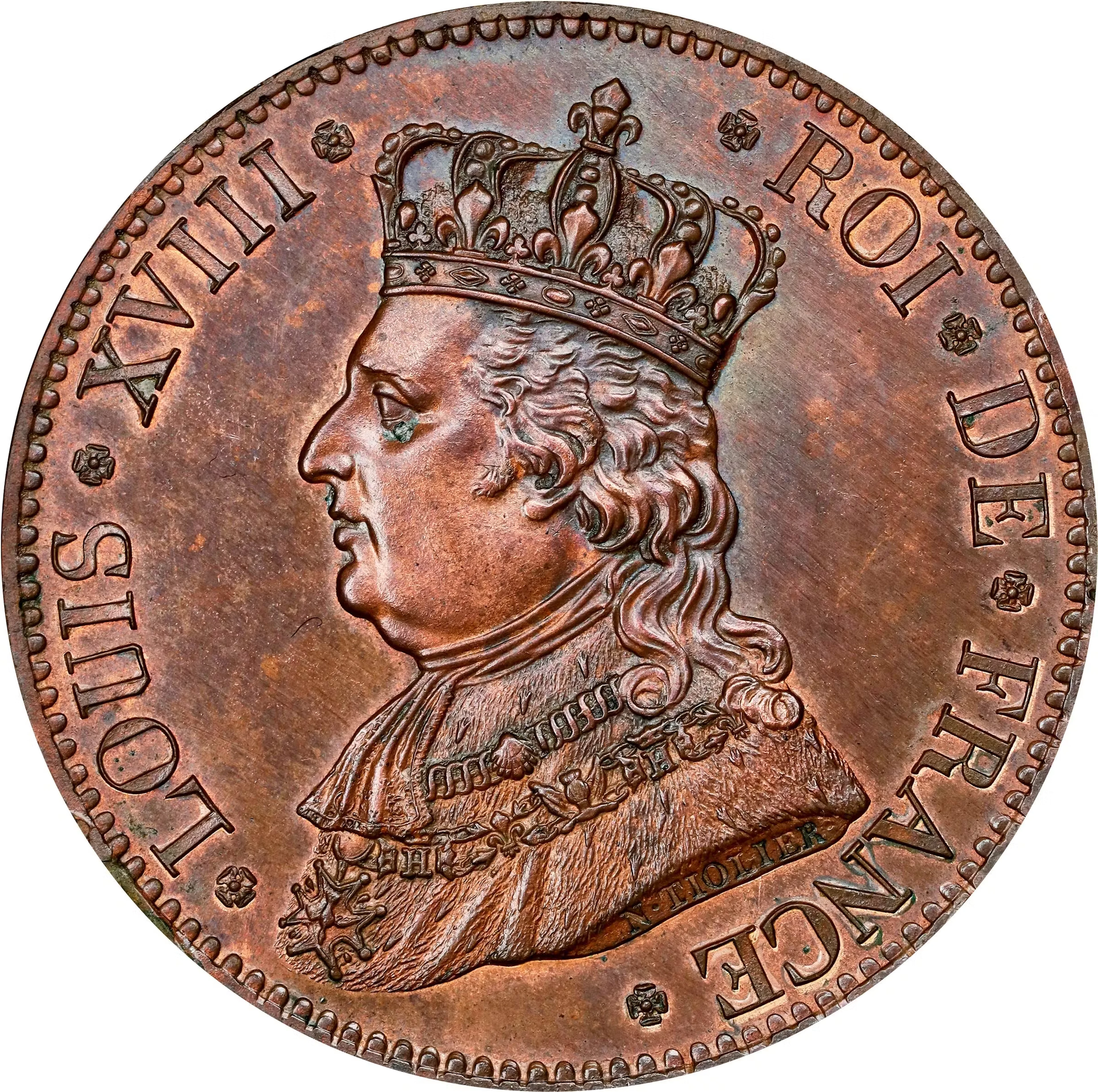 FRANCE. Kingdom (First Restoration). Copper 5 Francs Essai (Pattern)