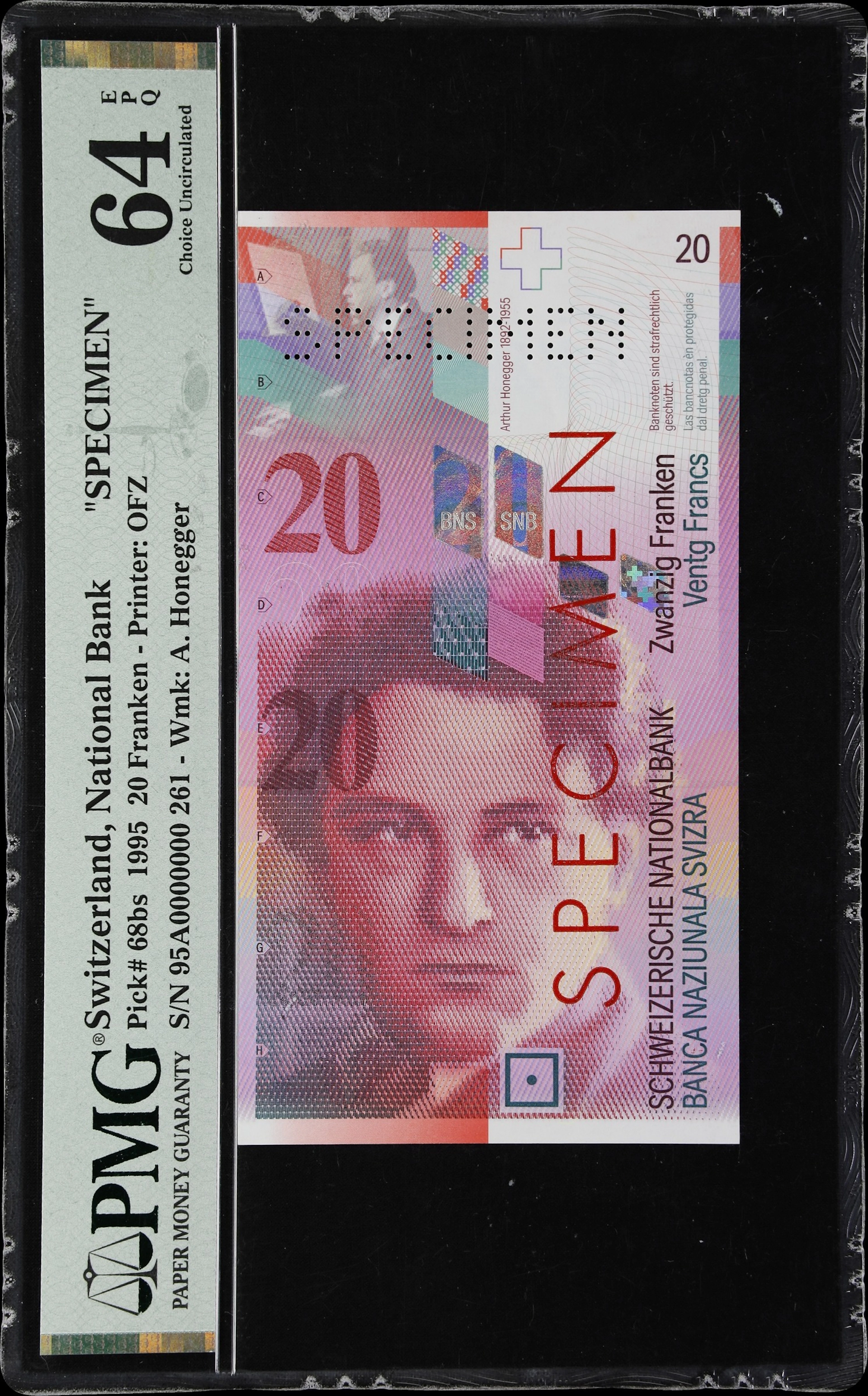SWITZERLAND. Schweizerische Nationalbank. 20 Franken, 1995. P-68bs.