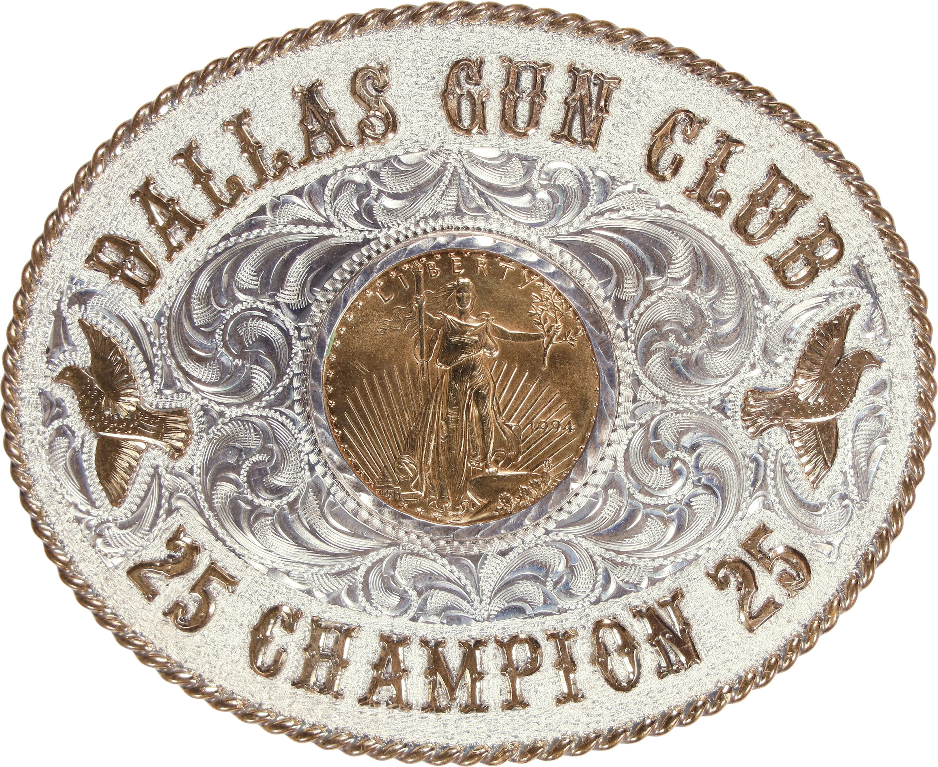 (0.5 oz, 15.552 g AGW). Dallas Gun Club Gold & Sterling Silver Belt Buckle.