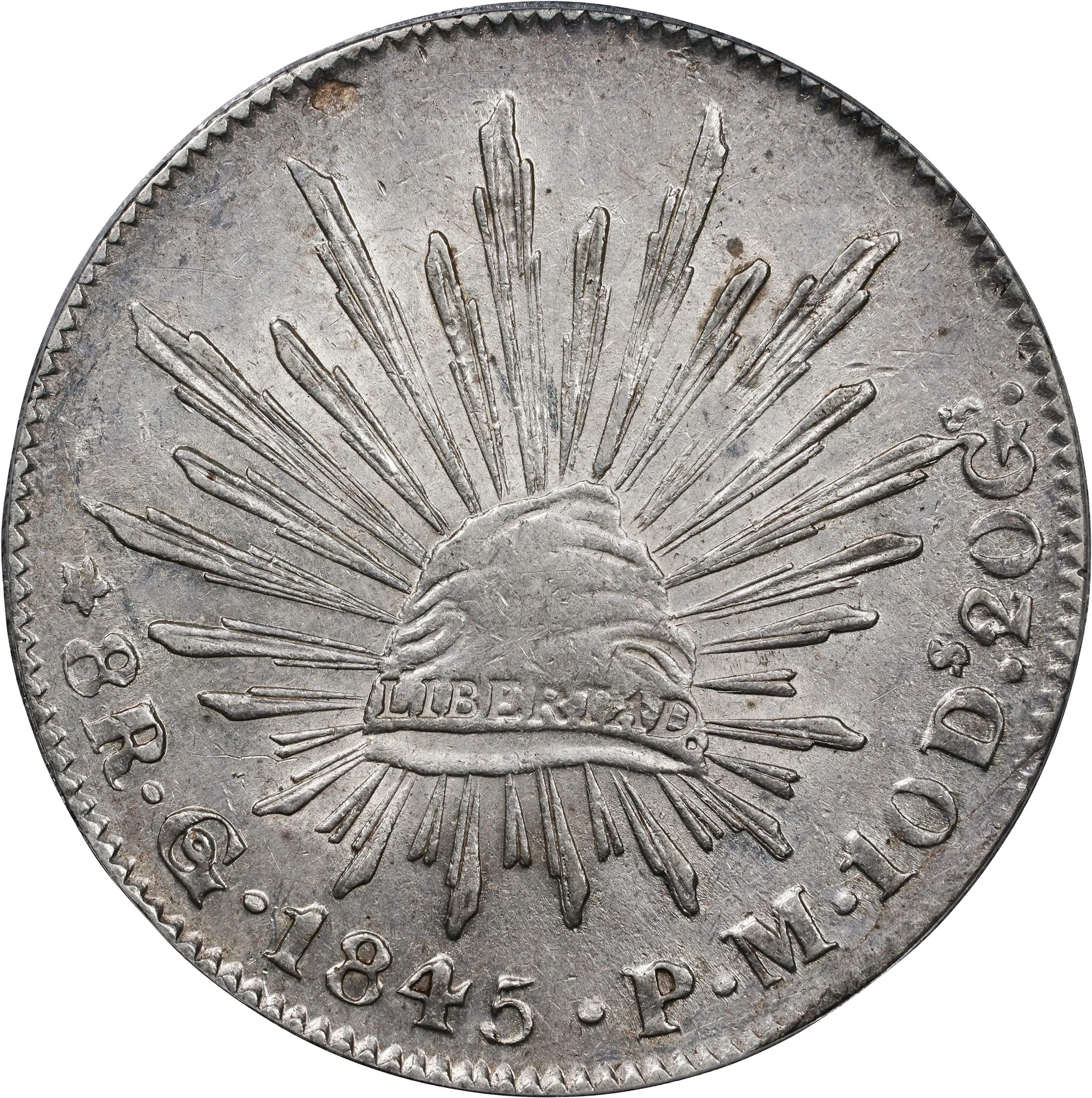 MEXICO. 8 Reales, 1845-Go PM. Guanajuato Mint. PCGS AU-53.