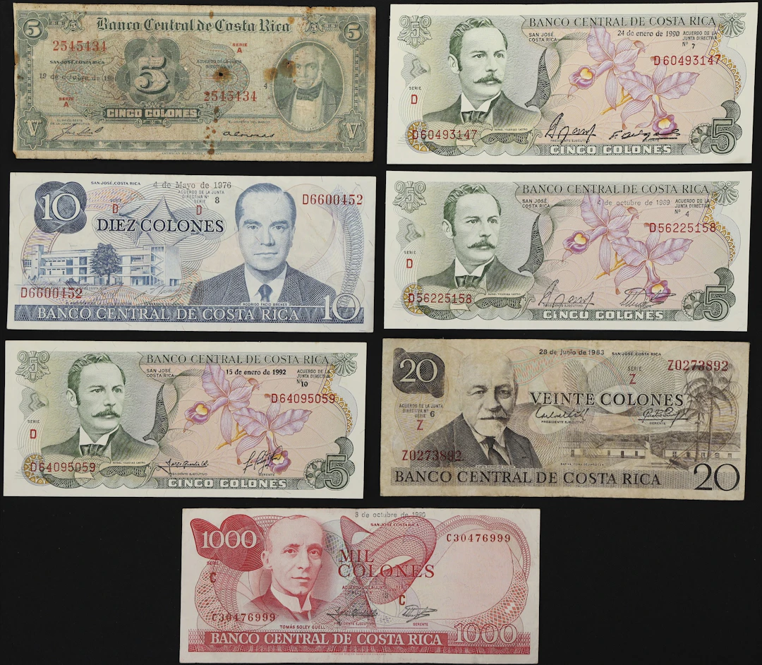 COSTA RICA. Lot of (7). Banco Central de Costa Rica. 5, 10, 20, &