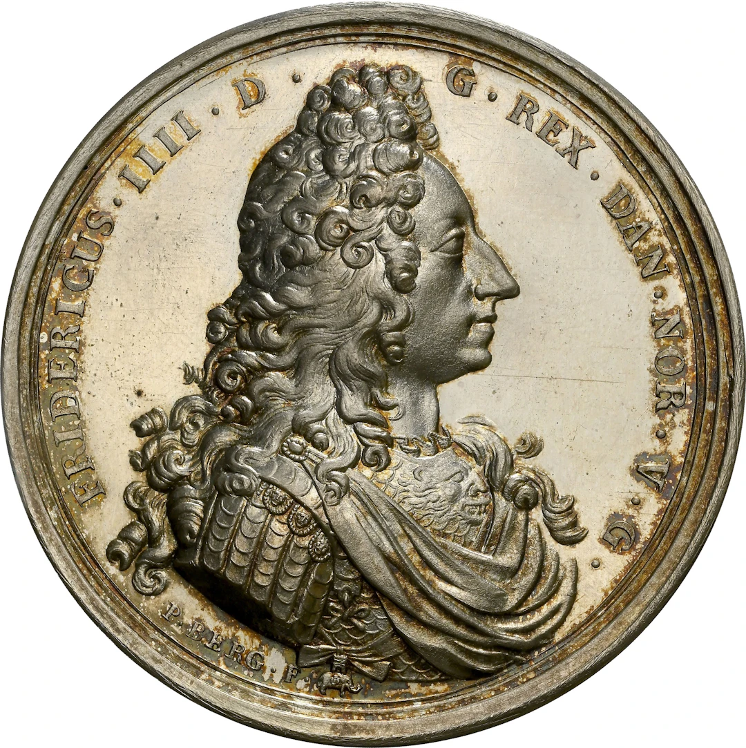 DENMARK. For Valor Restrike Silver Medal, ND (1709). Frederik IV. NGC MS-65.