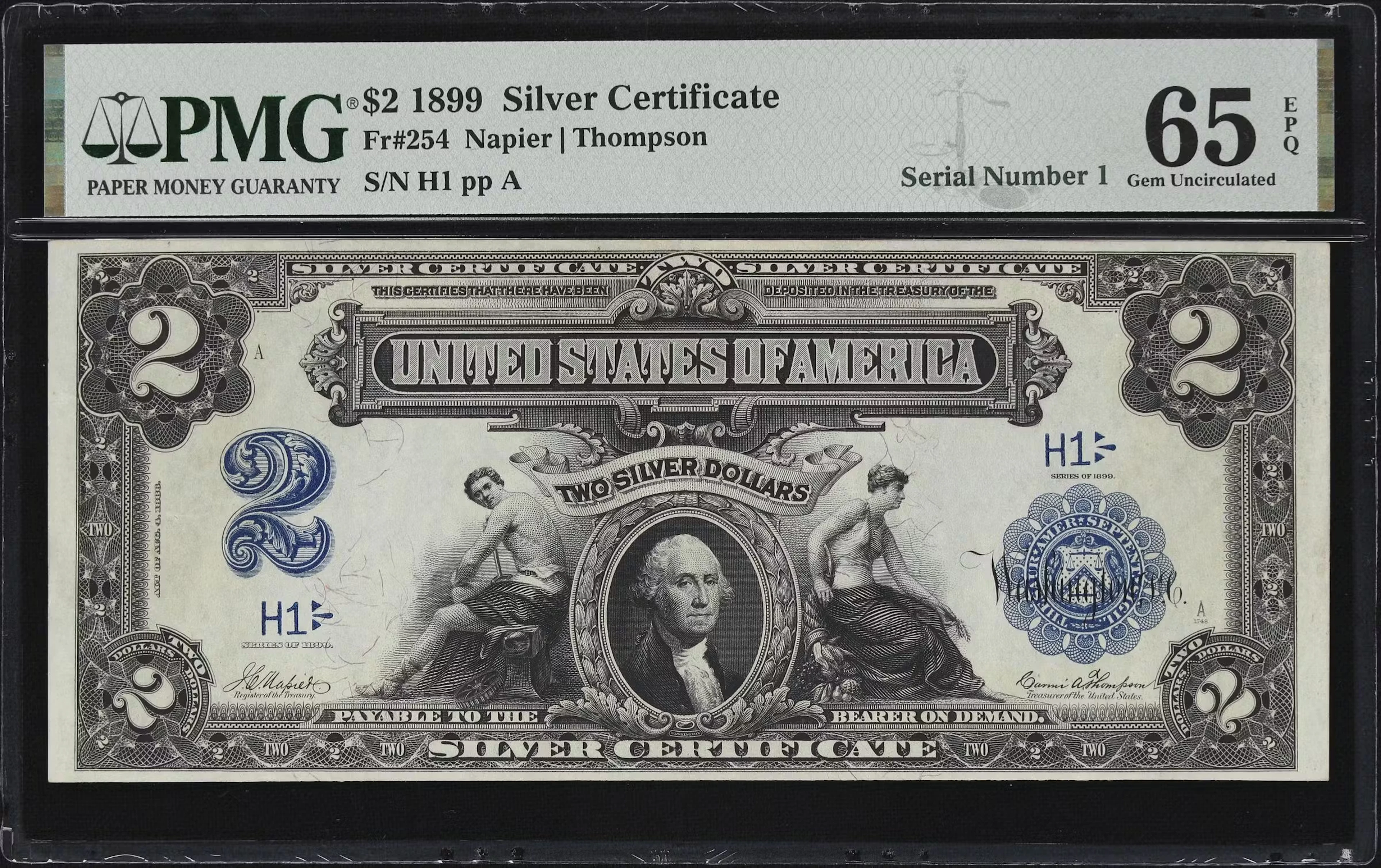 Fr. 254. 1899 $2 Silver Certificate. PMG Gem Uncirculated 65 EPQ.