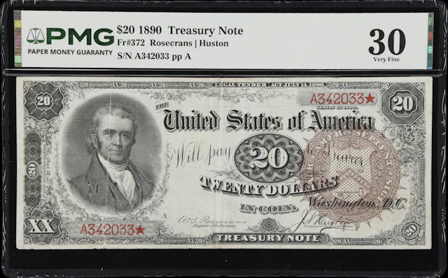 Fr. 372. 1890 $20 Treasury Note. PMG Very Fine 30.