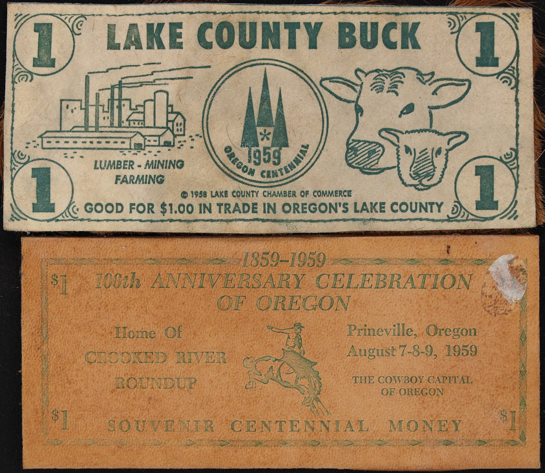 Lot of (2) Lake County & Prineville, Oregon "Buckskins". $1. No Grade.