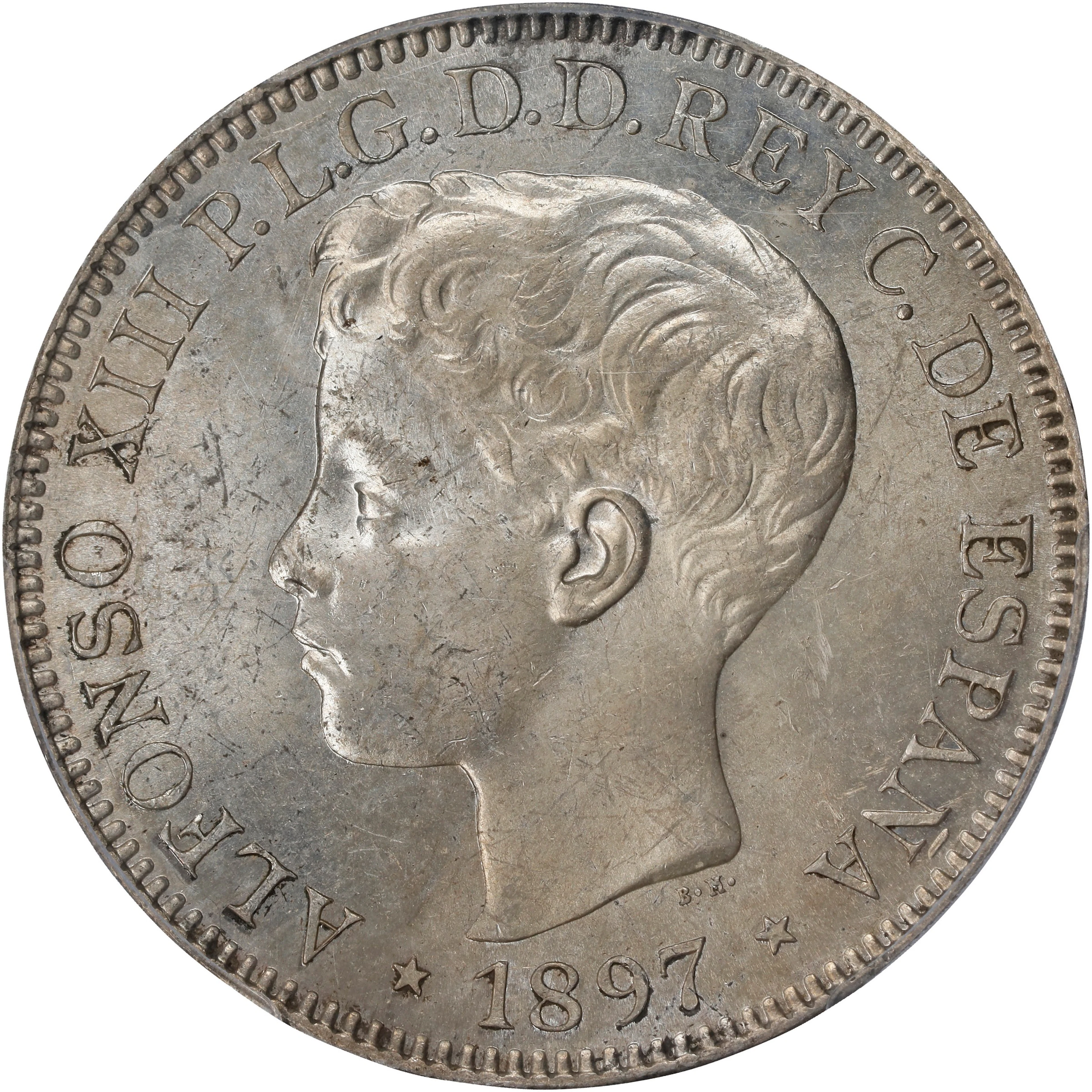 PHILIPPINES. Peso, 1897-SG V. Manila Mint. Alfonso XIII. PCGS MS-62.