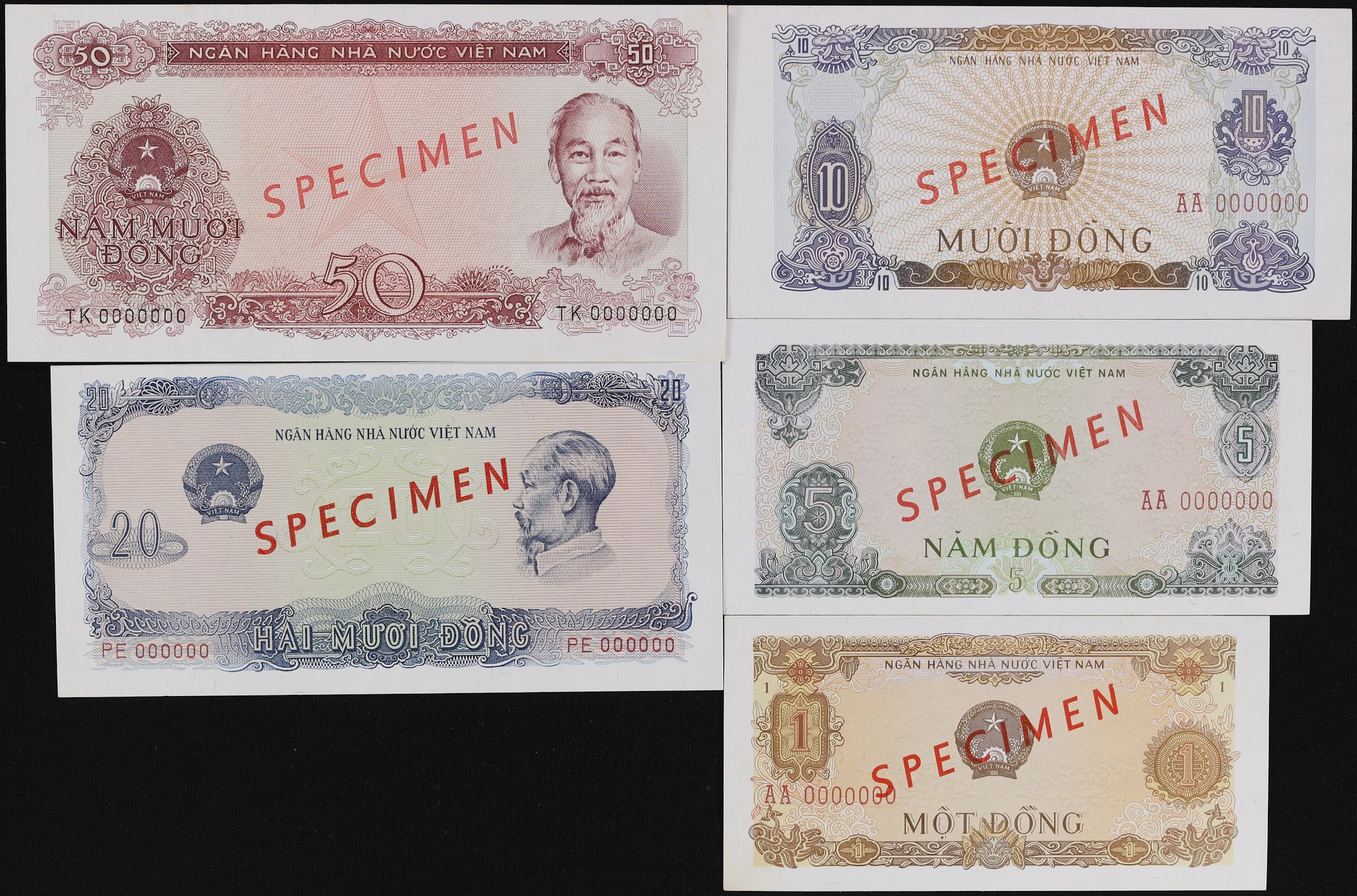 VIETNAM. Lot of (5). State Bank of Vietnam. 1, 5, 10, 20, & 50 Dong
