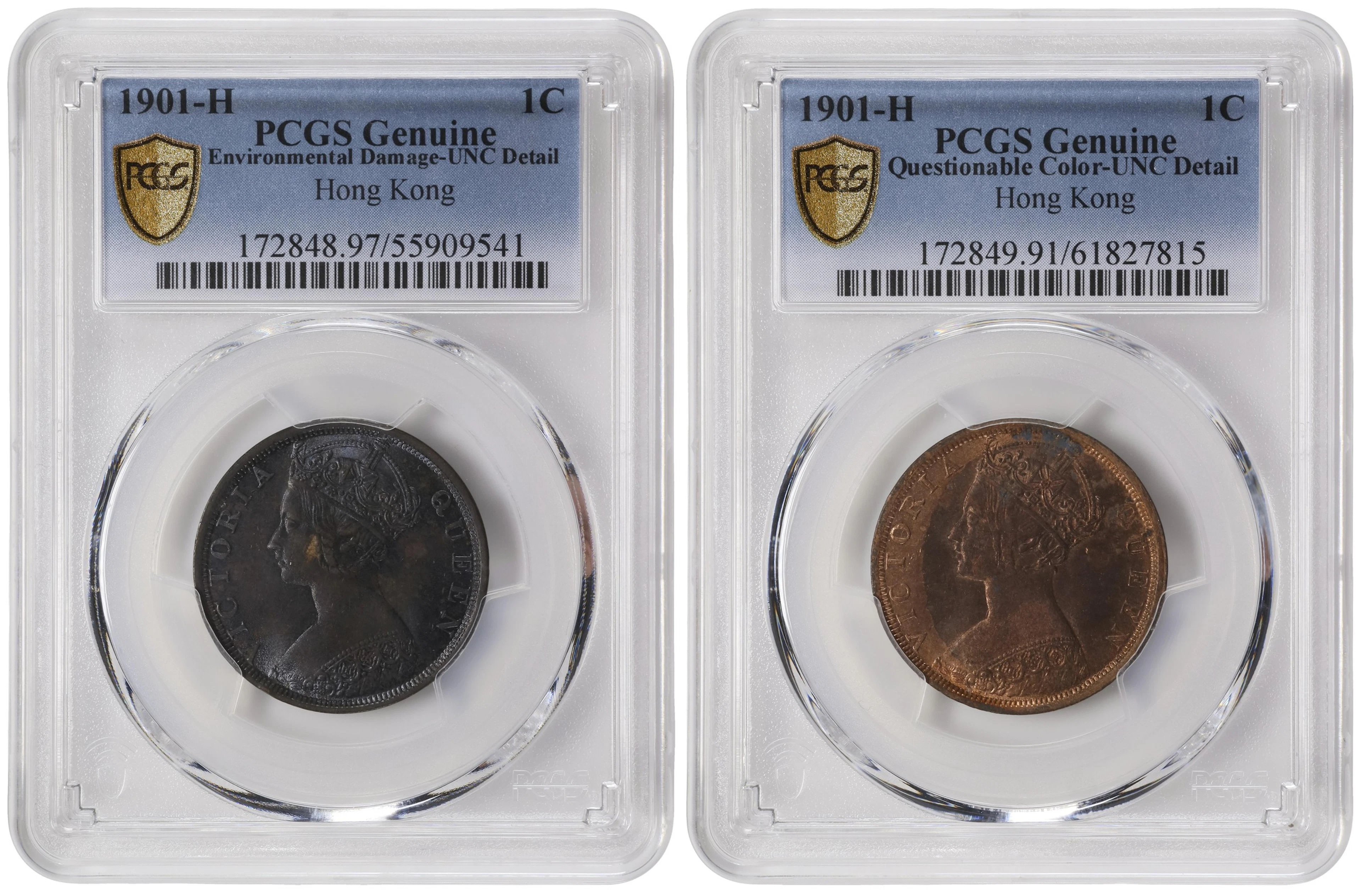 (t) HONG KONG (SAR). Duo of Cents (2 Pieces), 1901-H. Birmingham (Heaton)