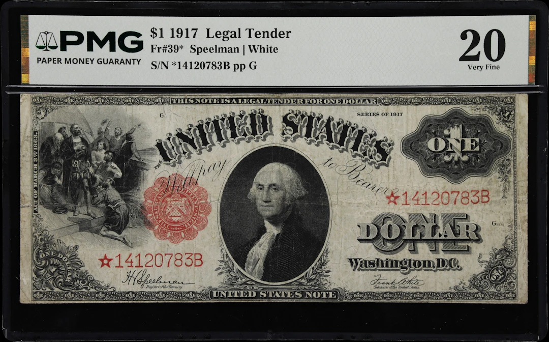 Fr. 39*. 1917 $1 Legal Tender Star Note. PMG Very Fine 20.