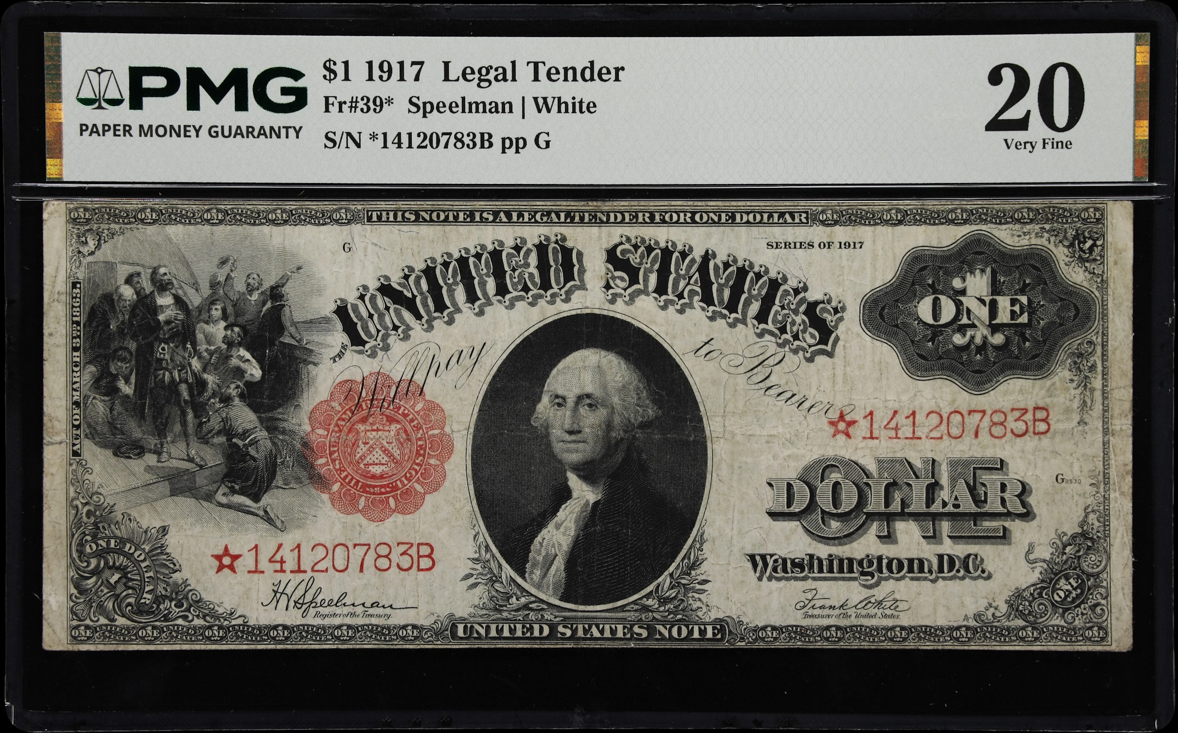 Fr. 39*. 1917 $1 Legal Tender Star Note. PMG Very Fine 20.