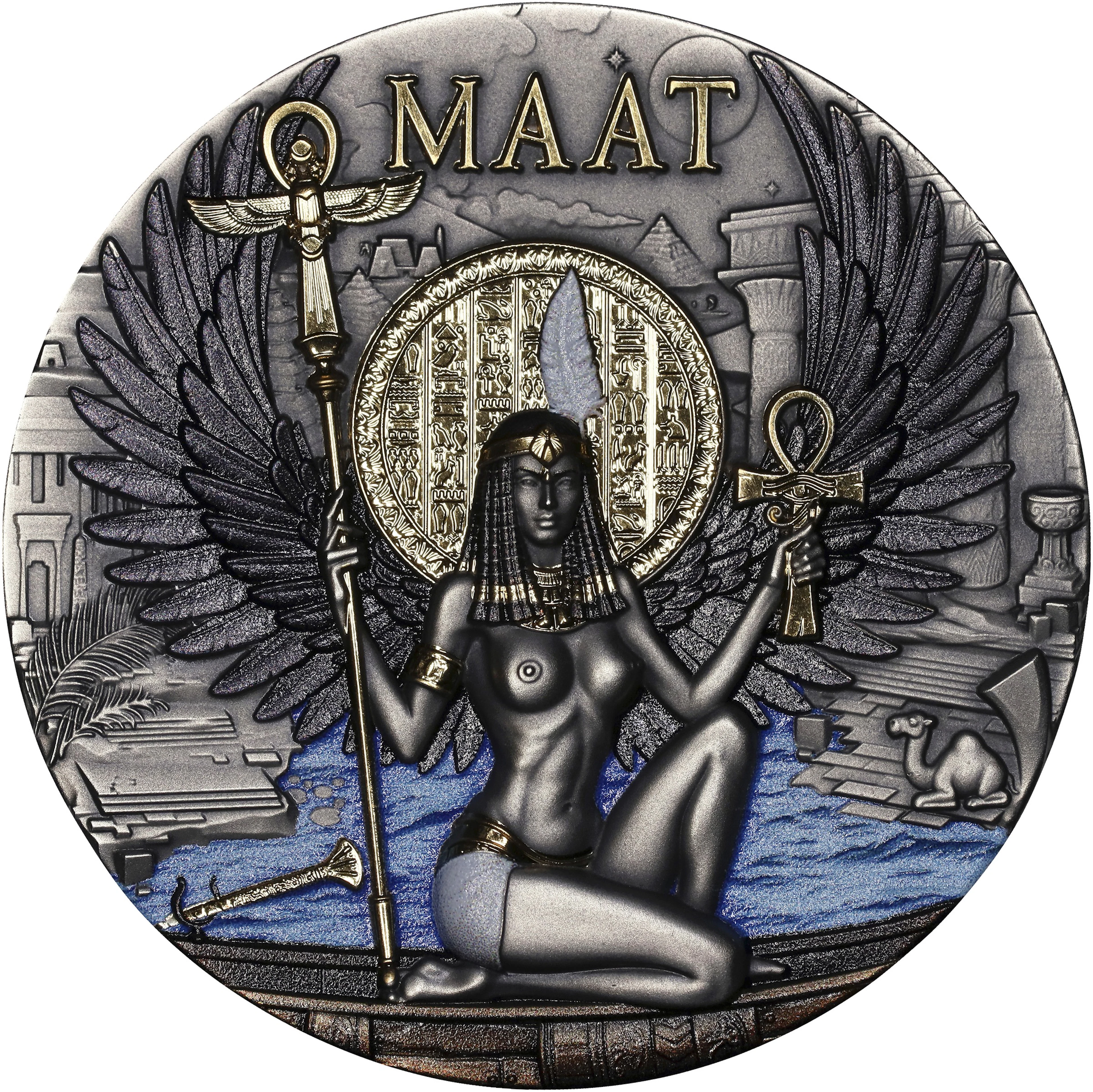 (2 oz, 62.208 g ASW). Cameroon. 2026 Maat Echoes of Egypt 2 oz Silver
