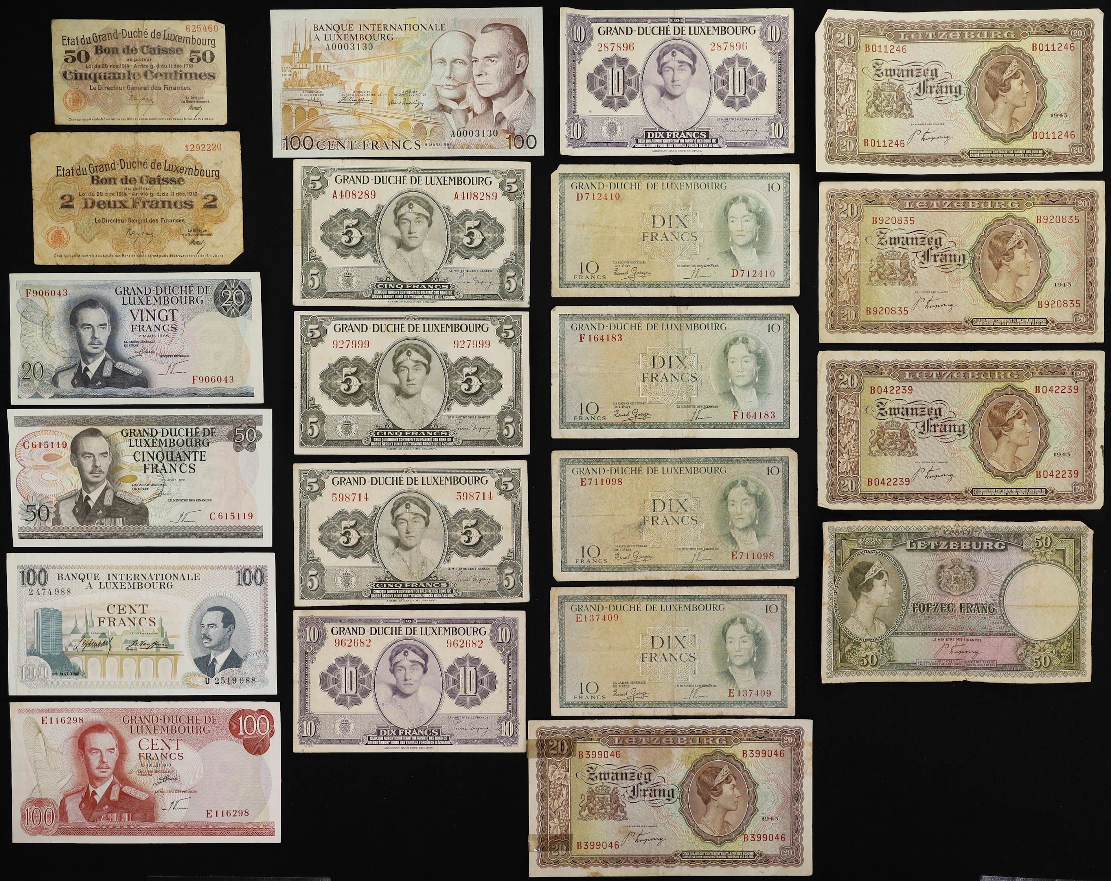 LUXEMBOURG. Lot of (21). Mixed Banks. 50 Centimes, 2, 5, 10, 20, 50