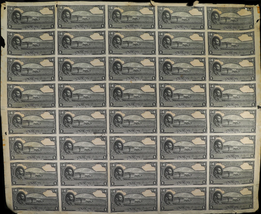 ETHIOPIA. Uncut Sheet of (40). State Bank of Ethiopia. 1 Ethiopian