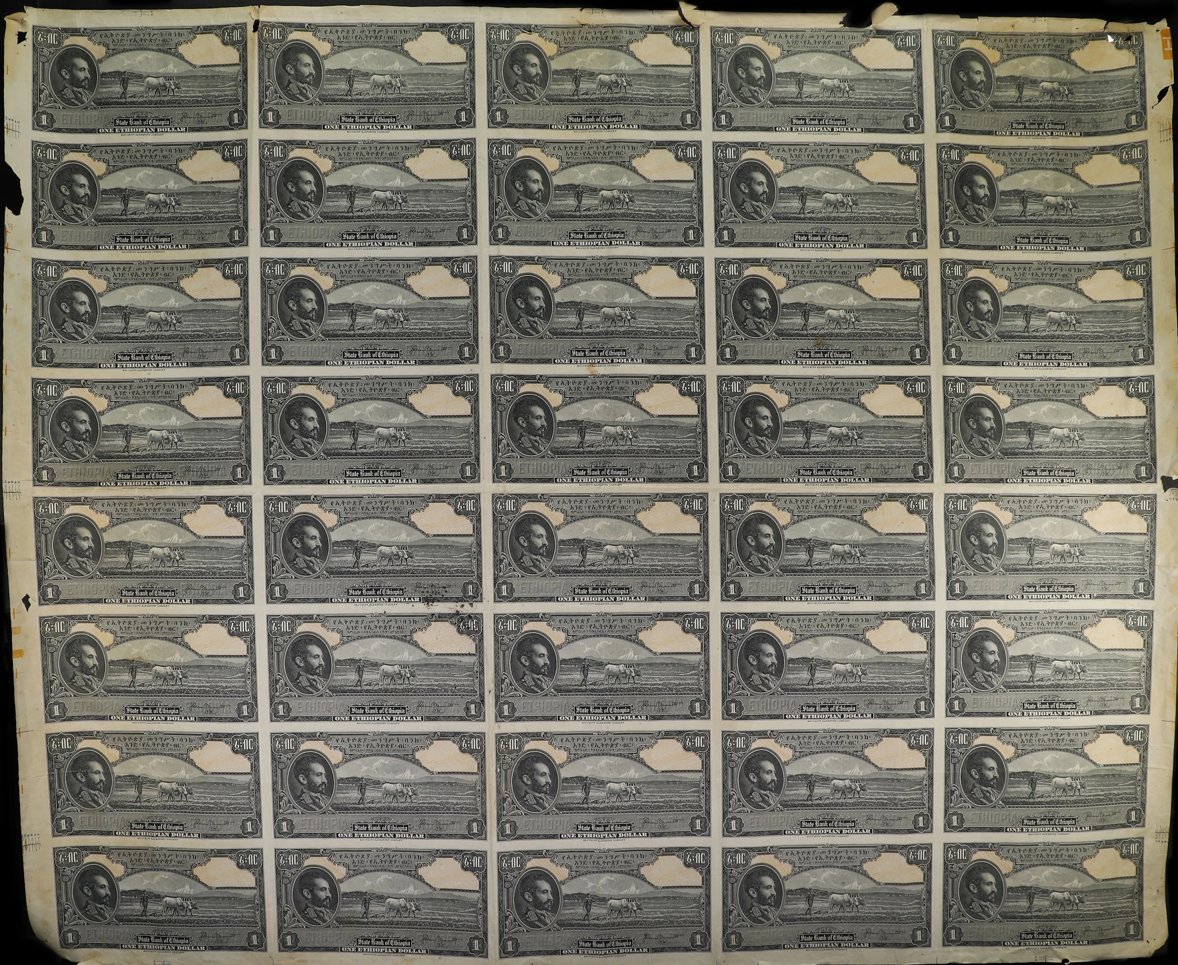 ETHIOPIA. Uncut Sheet of (40). State Bank of Ethiopia. 1 Ethiopian