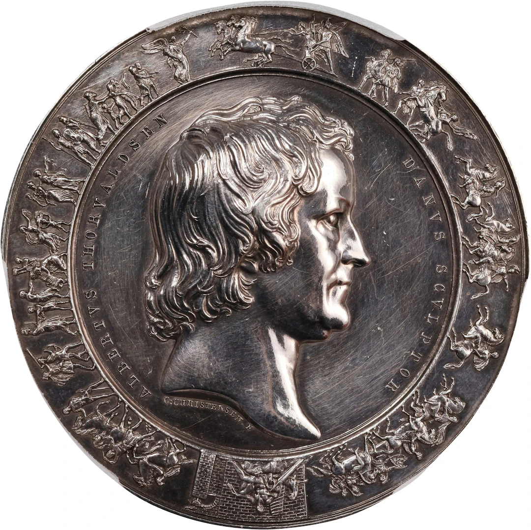 DENMARK. Bertel Thorvaldsen Silver Medal, 1838. Frederik VI. PCGS SPECIMEN-61.