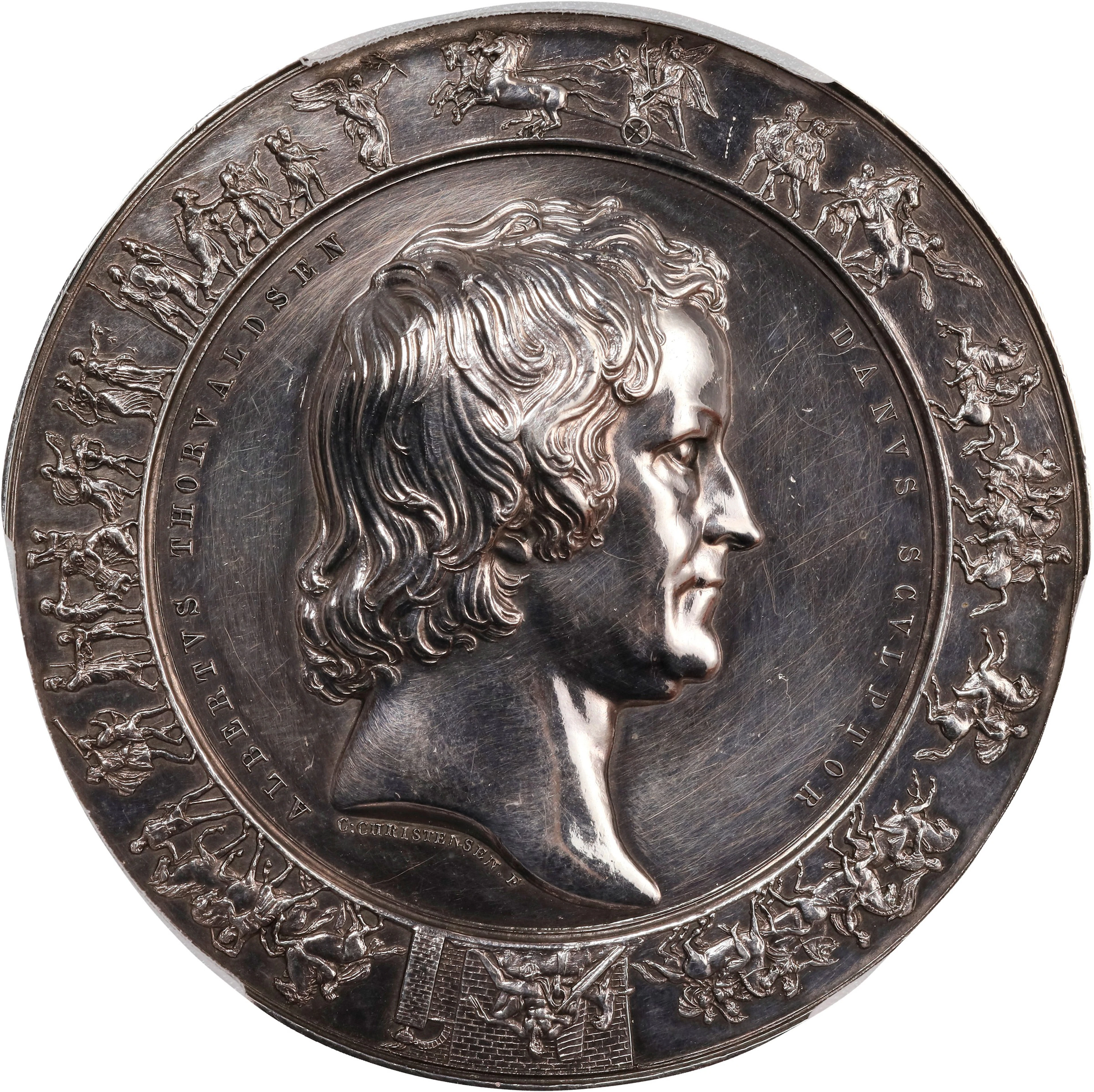 DENMARK. Bertel Thorvaldsen Silver Medal, 1838. Frederik VI. PCGS SPECIMEN-61.