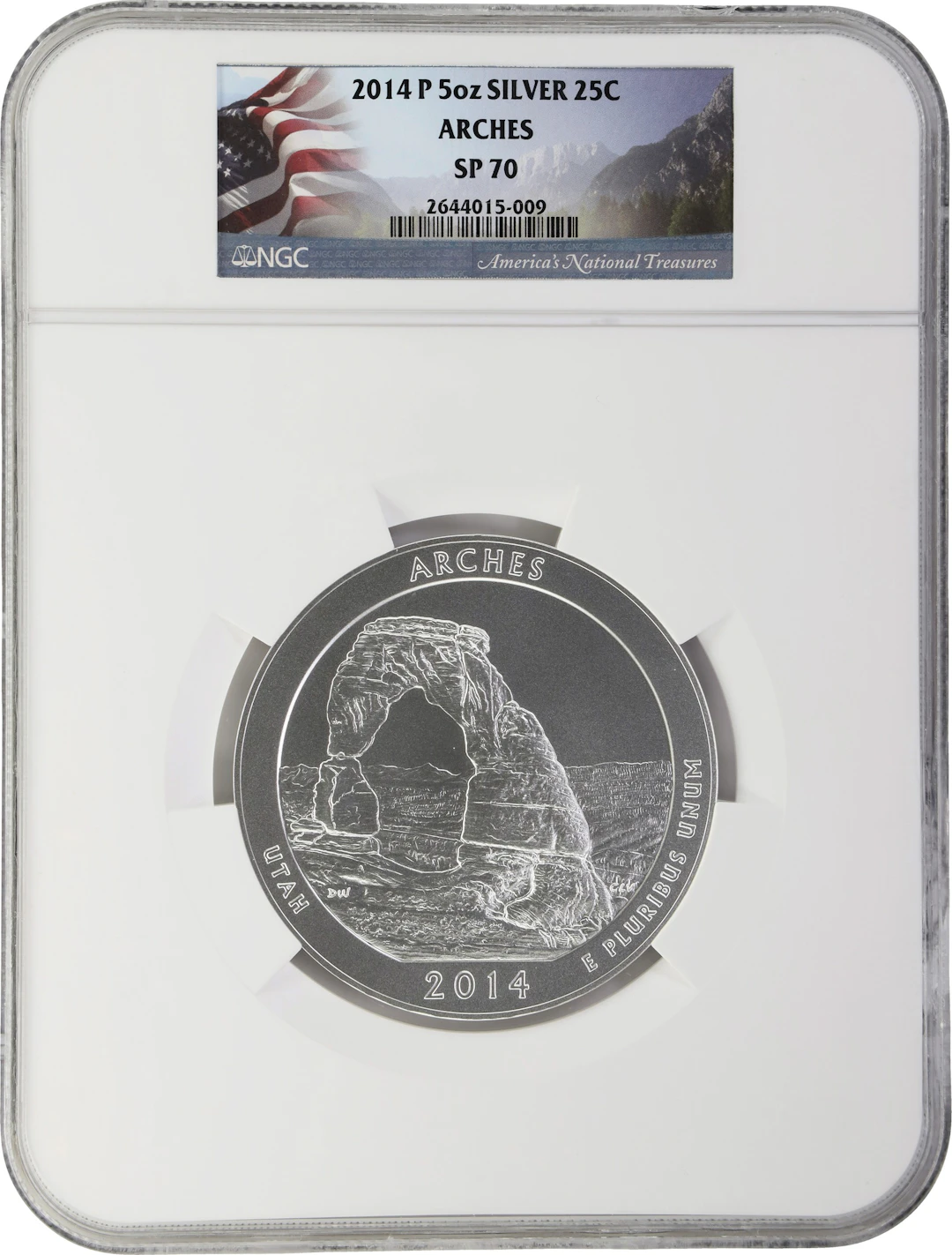 (5 oz, 155.52 g ASW). 2014-P Arches America the Beautiful 5 oz Silver
