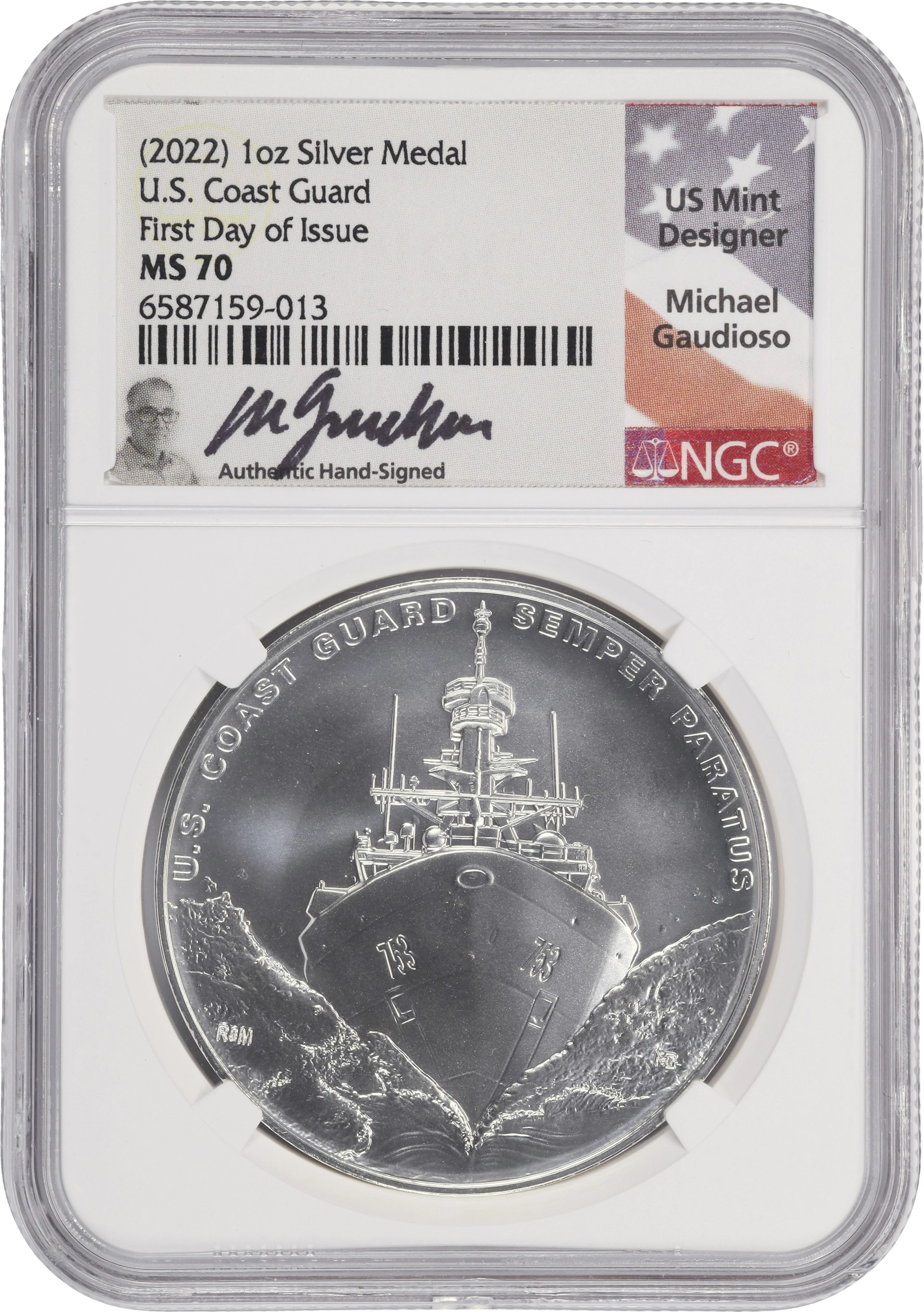 (1 oz, 31.104 g ASW). 2022 U.S. Coast Guard Silver Medal. MS-70 (NGC).