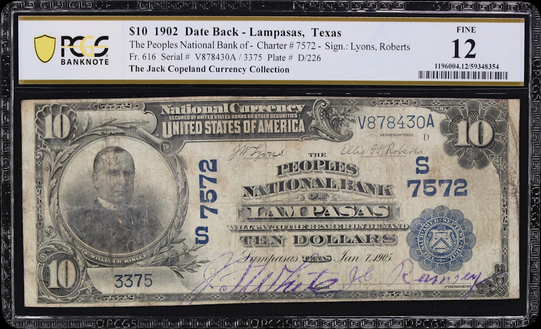 Lampasas, Texas. $10 1902 Date Back. Fr. 616. Peoples NB. Charter