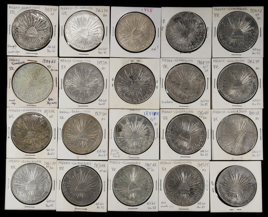 MEXICO. Group of 8 Reales (20 Pieces), 1860-97. Guanajuato Mint. Average
