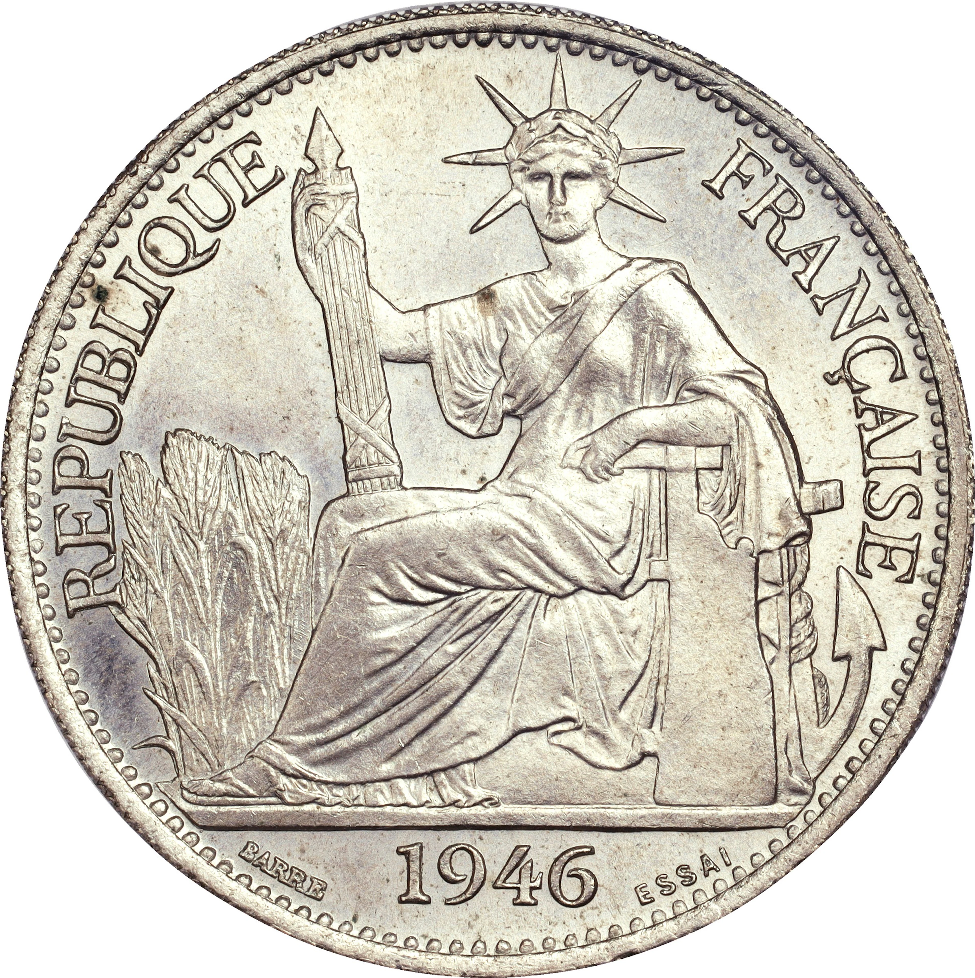 FRENCH INDO-CHINA. Copper-Nickel 50 Centimes Essai (Pattern), 1946.
