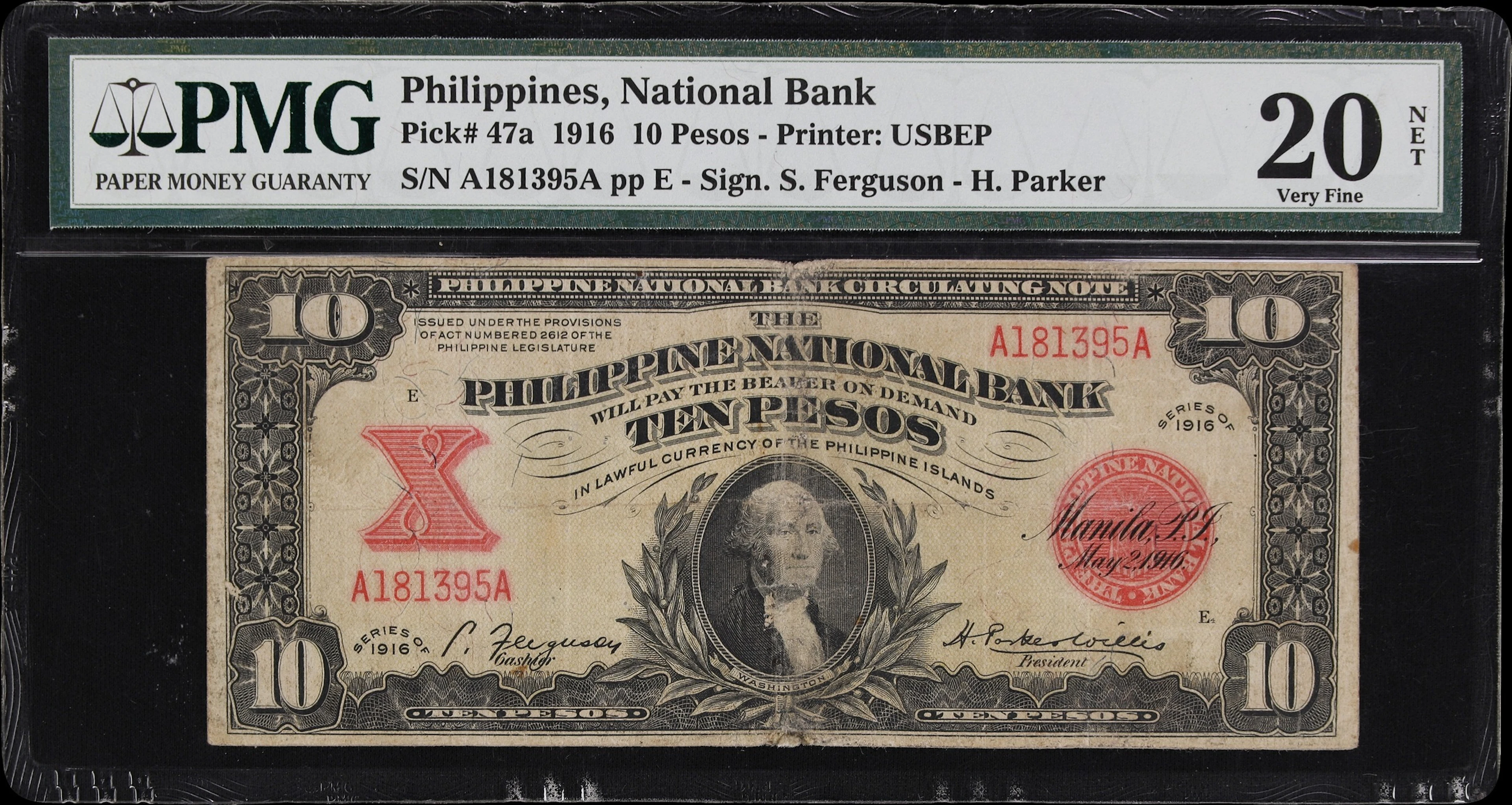 PHILIPPINES. Philippine National Bank. 10 Pesos, 1916. P-47a. PMG