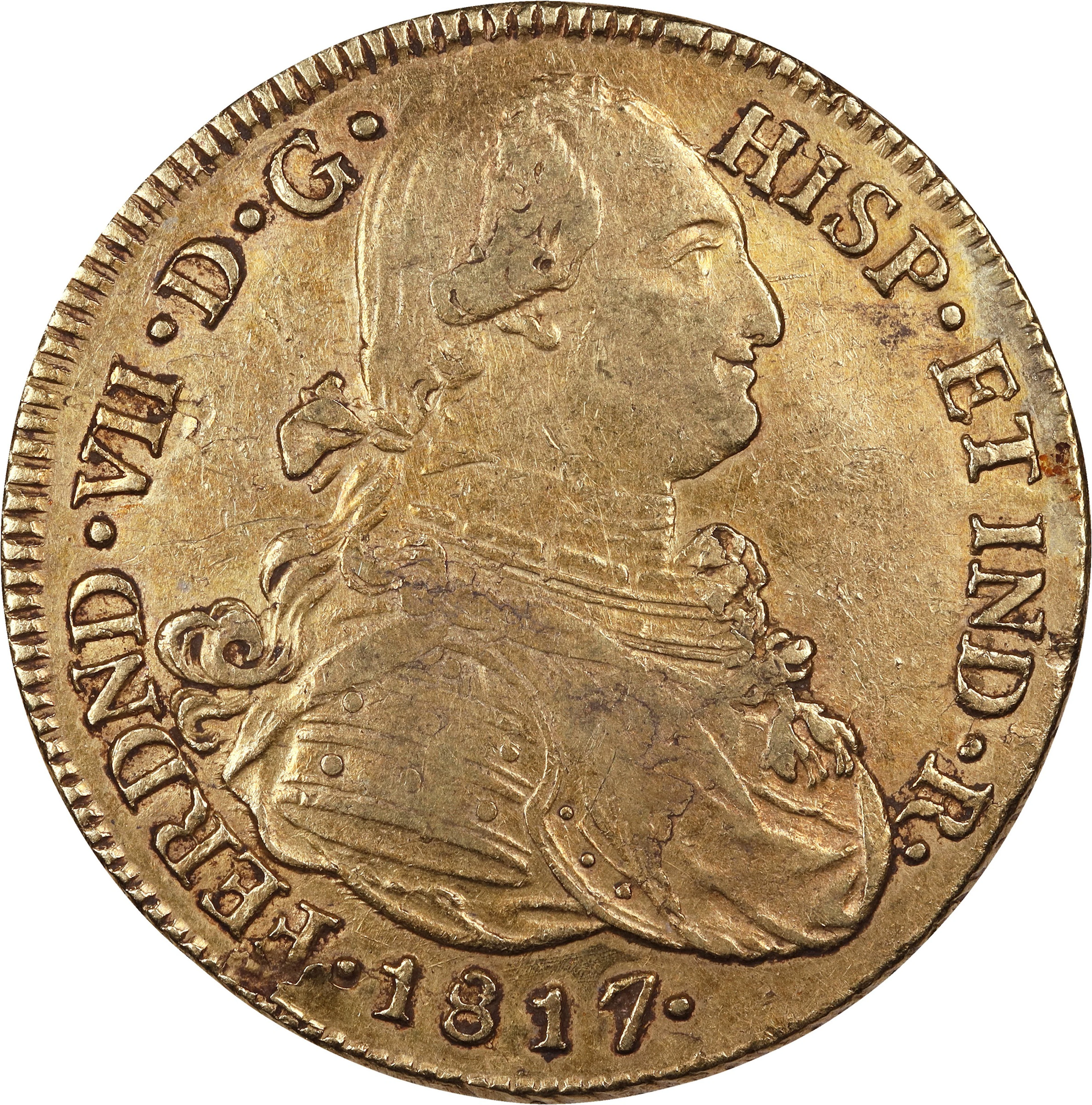 (0.76 oz, 23.639 g AGW). Colombia. 1817 Gold 8 Escudos.