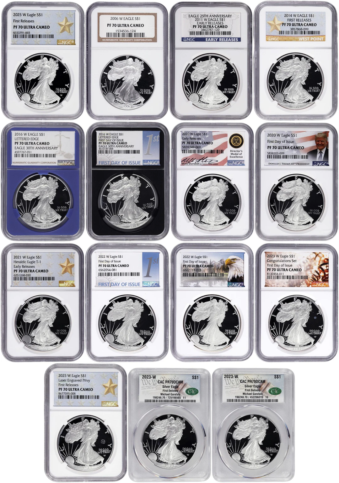(15 oz, 466.56 g ASW). Lot of (15) Mixed Date American Silver Eagles.