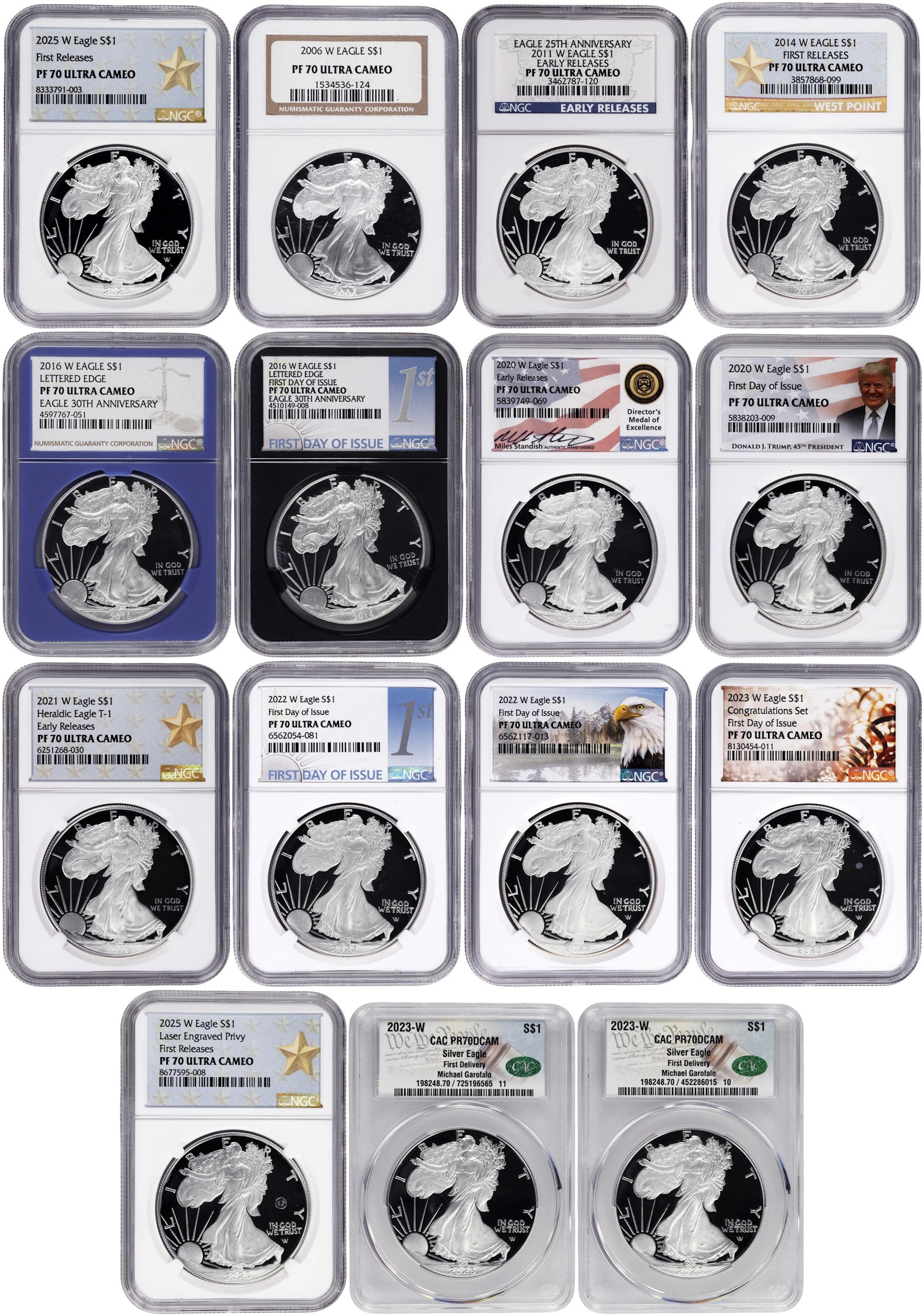 (15 oz, 466.56 g ASW). Lot of (15) Mixed Date American Silver Eagles.