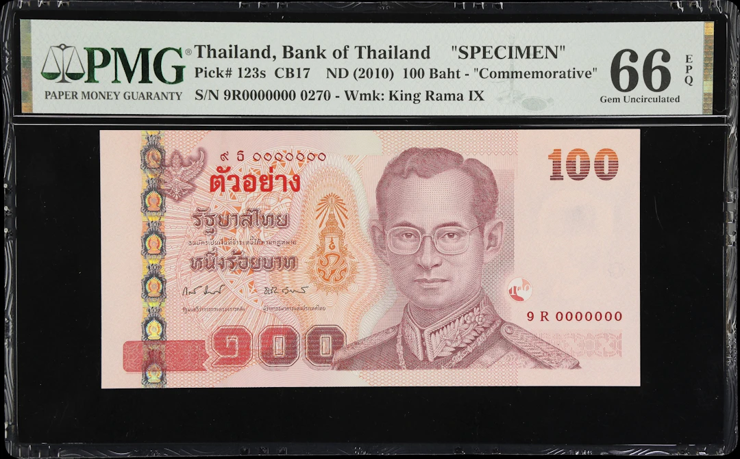 THAILAND. Bank of Thailand. 100 Baht, ND (2010). P-123s. CB17. Specimen.