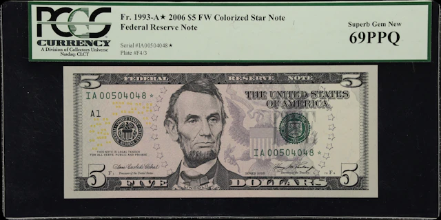 Fr. 1993-A*. 2006 $5 Federal Reserve Star Note. Boston. PCGS Currency