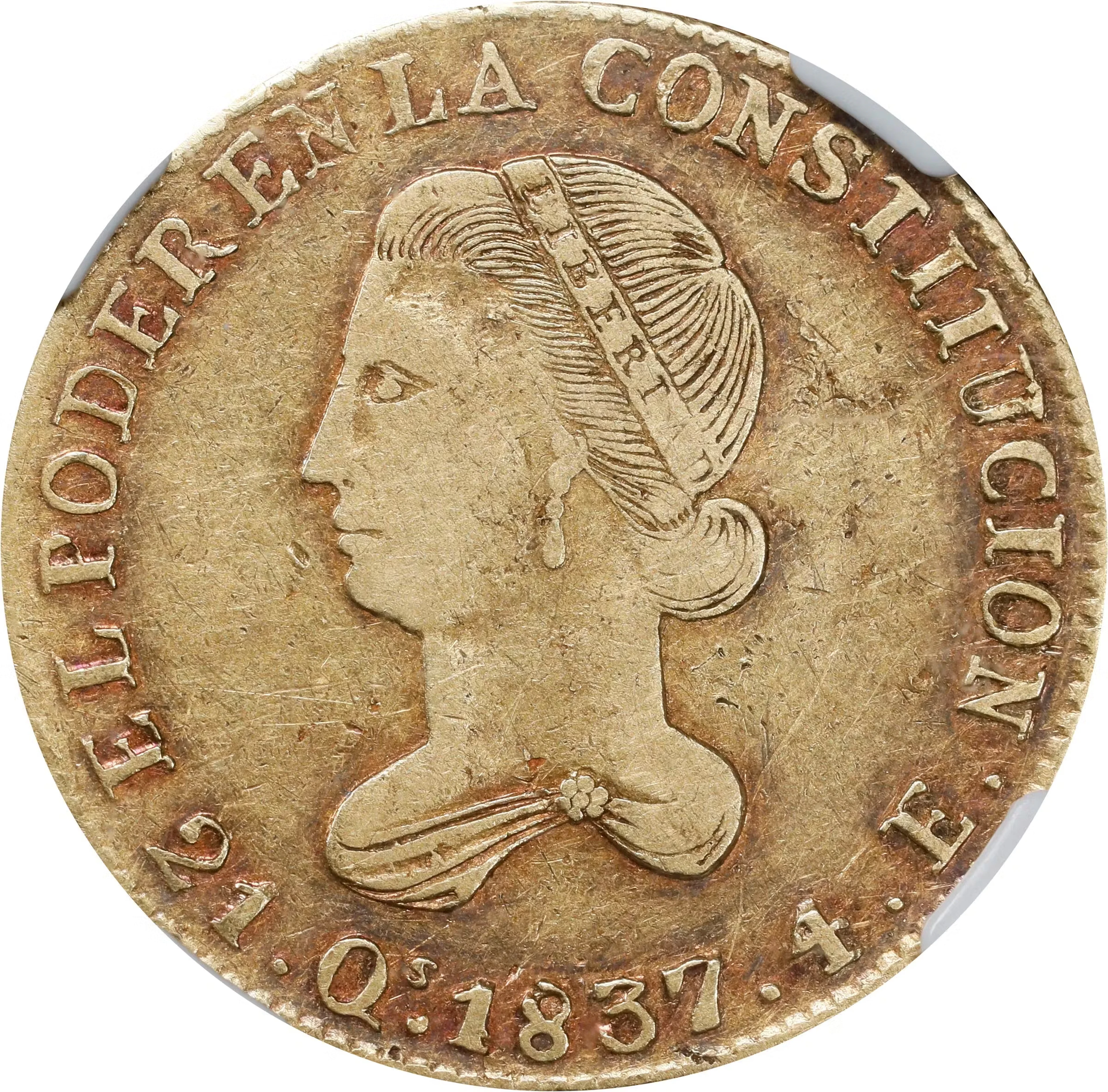 ECUADOR. 4 Escudos, 1837-QUITO FP. Quito Mint. NGC VF Details--Scratch.