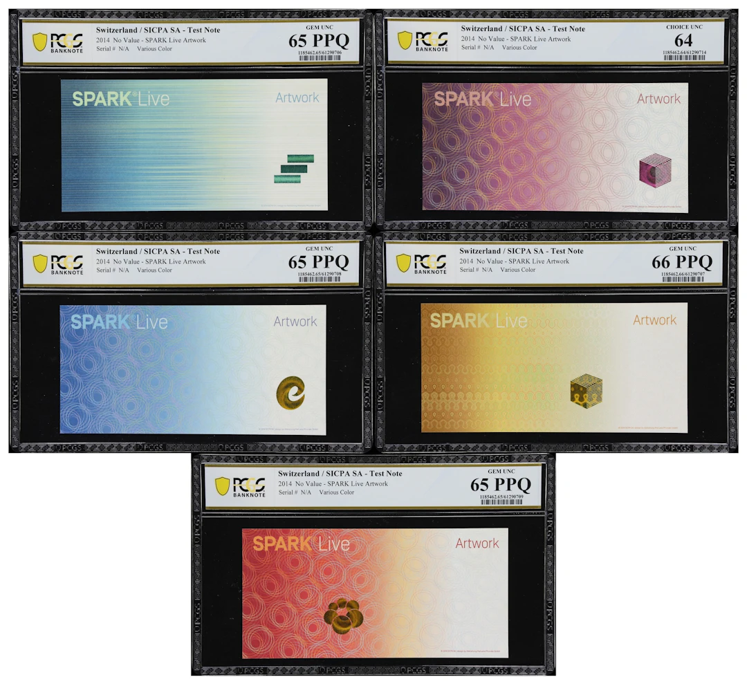 SWITZERLAND. Lot of (5). SICPA SA. No Value, 2014. P-Unlisted. Test