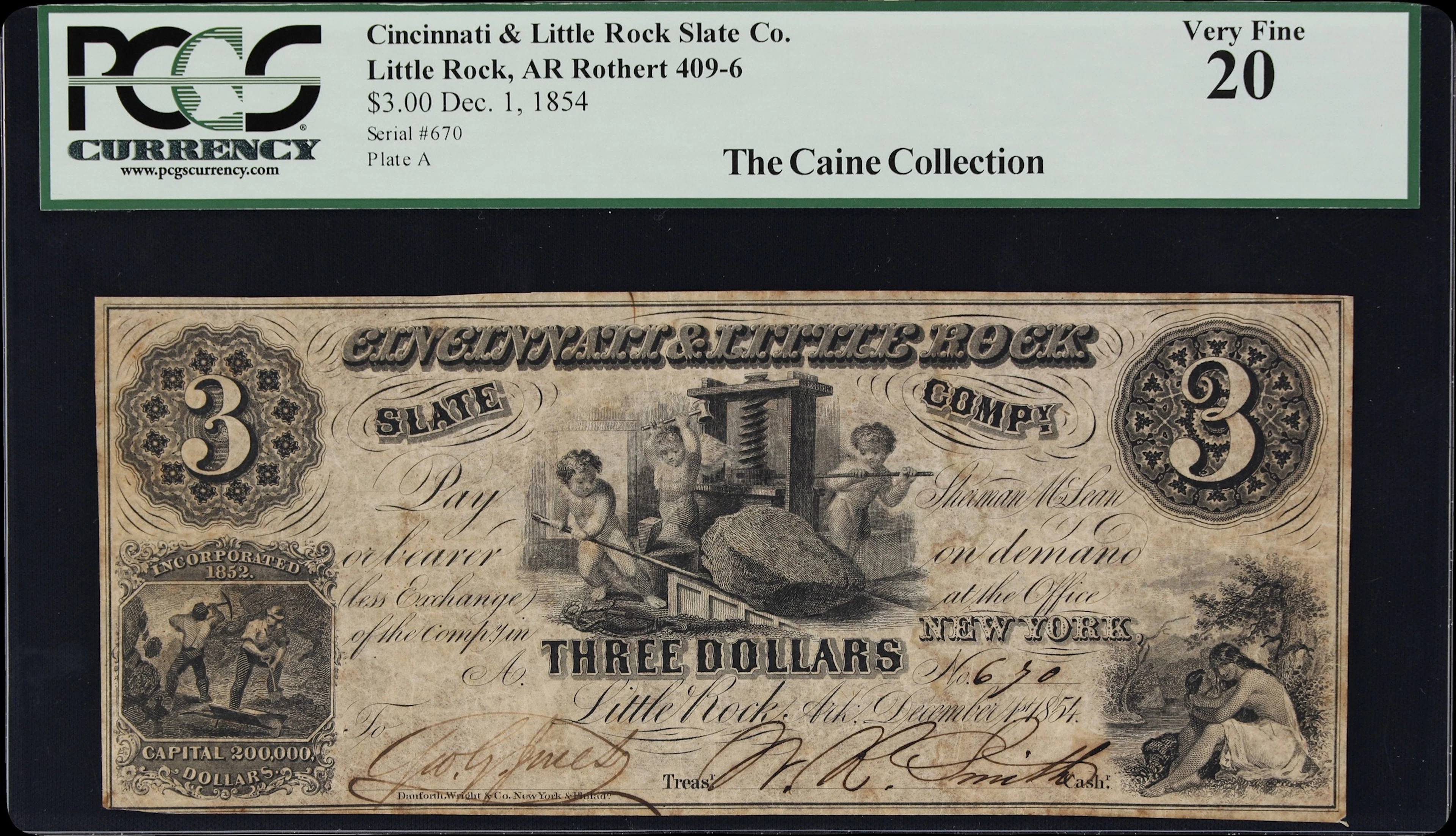 Little Rock, Arkansas. Cincinnati & Little Rock Slate Company. 1854