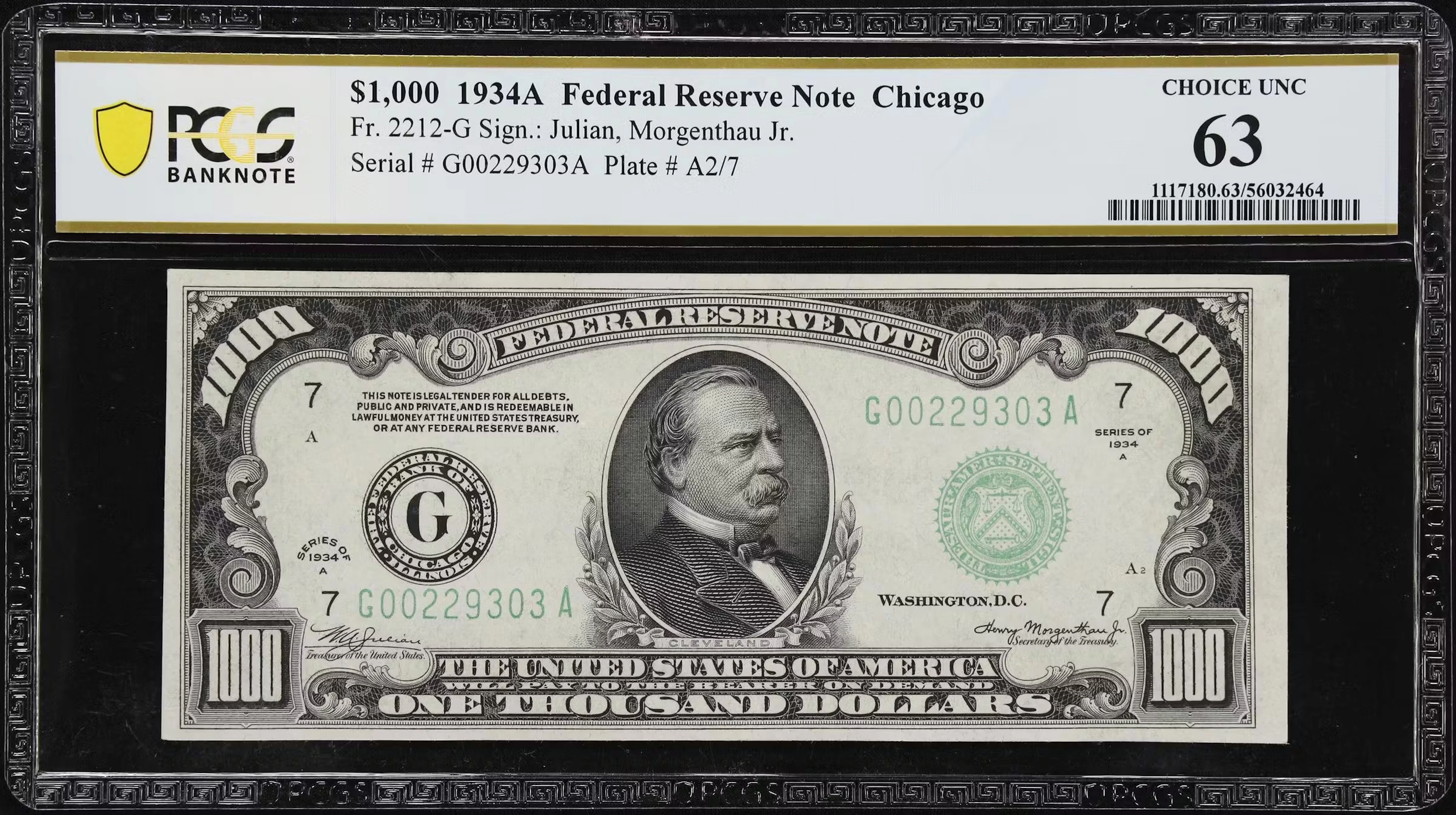Fr. 2212-G. 1934A $1000 Federal Reserve Note. Chicago. PCGS Banknote