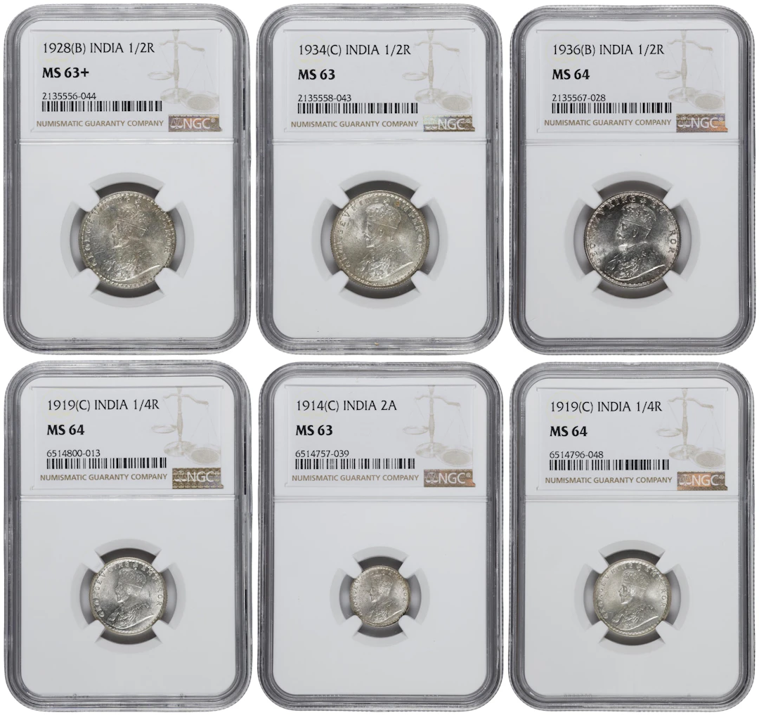 INDIA. Sextet of Silver Denominations (6 Pieces), 1914-36. George