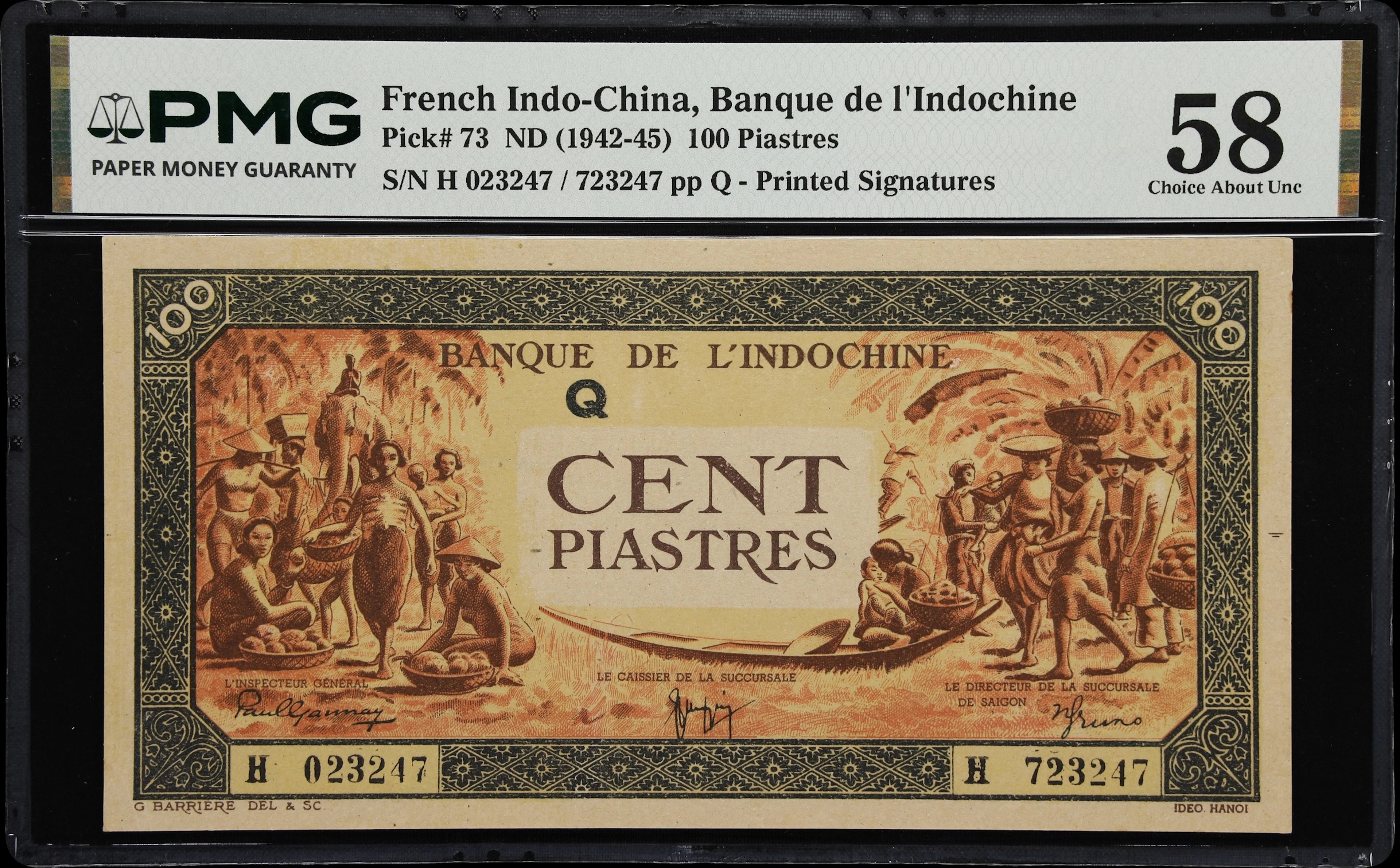 FRENCH INDO-CHINA. Banque de l'Indochine. 100 Piastres, ND (1942-45).
