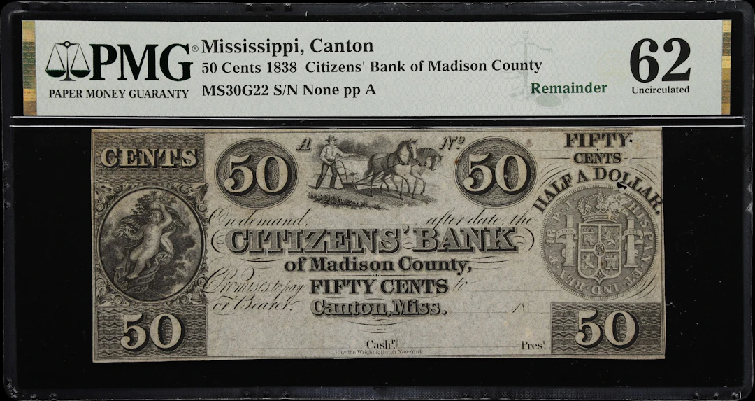 Canton, Mississippi. Citizens' Bank of Madison County. 18xx 50 Cents.
