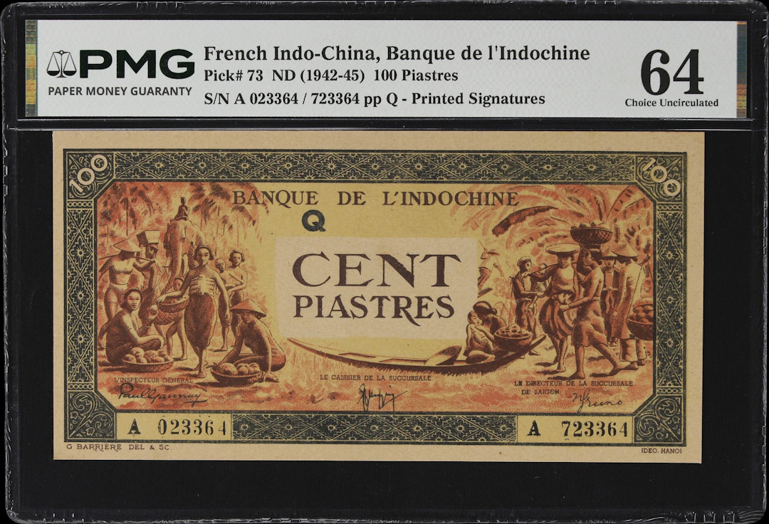 FRENCH INDO-CHINA. Banque de l'Indochine. 100 Piastres, ND (1942-45).