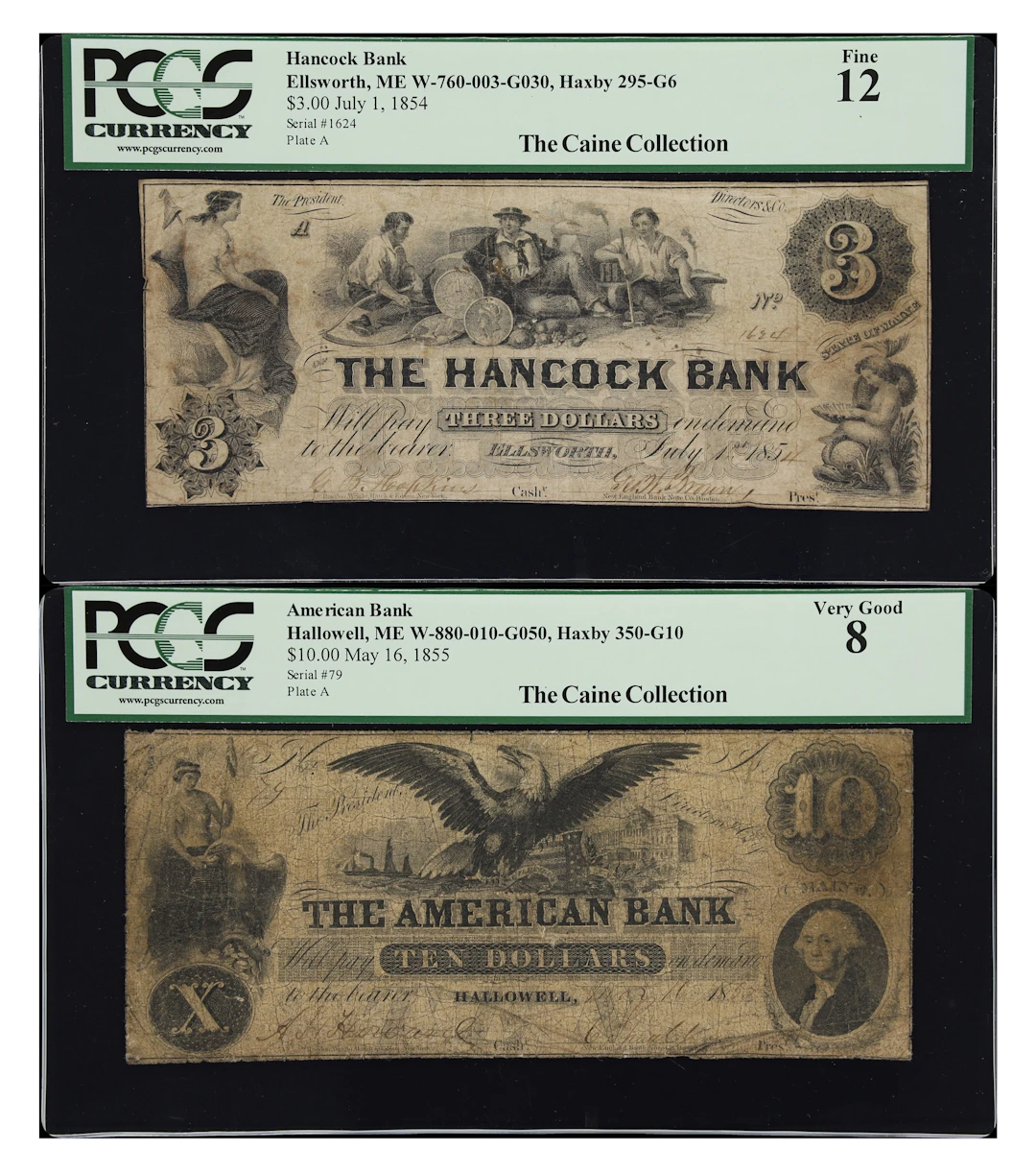 Lot of (2) Ellsworth & Hallowell, Maine. American Bank & Hancock Bank.