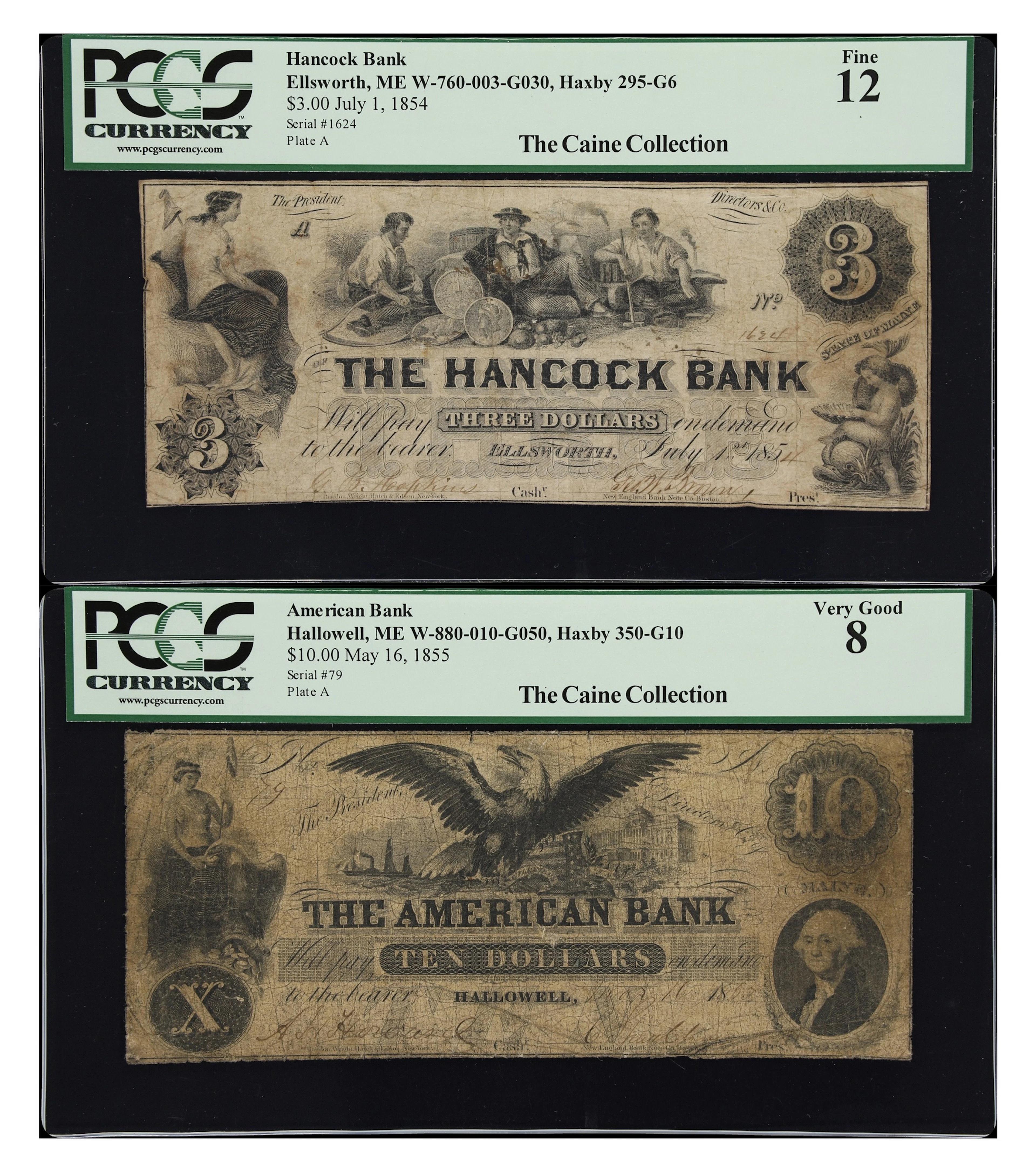Lot of (2) Ellsworth & Hallowell, Maine. American Bank & Hancock Bank.