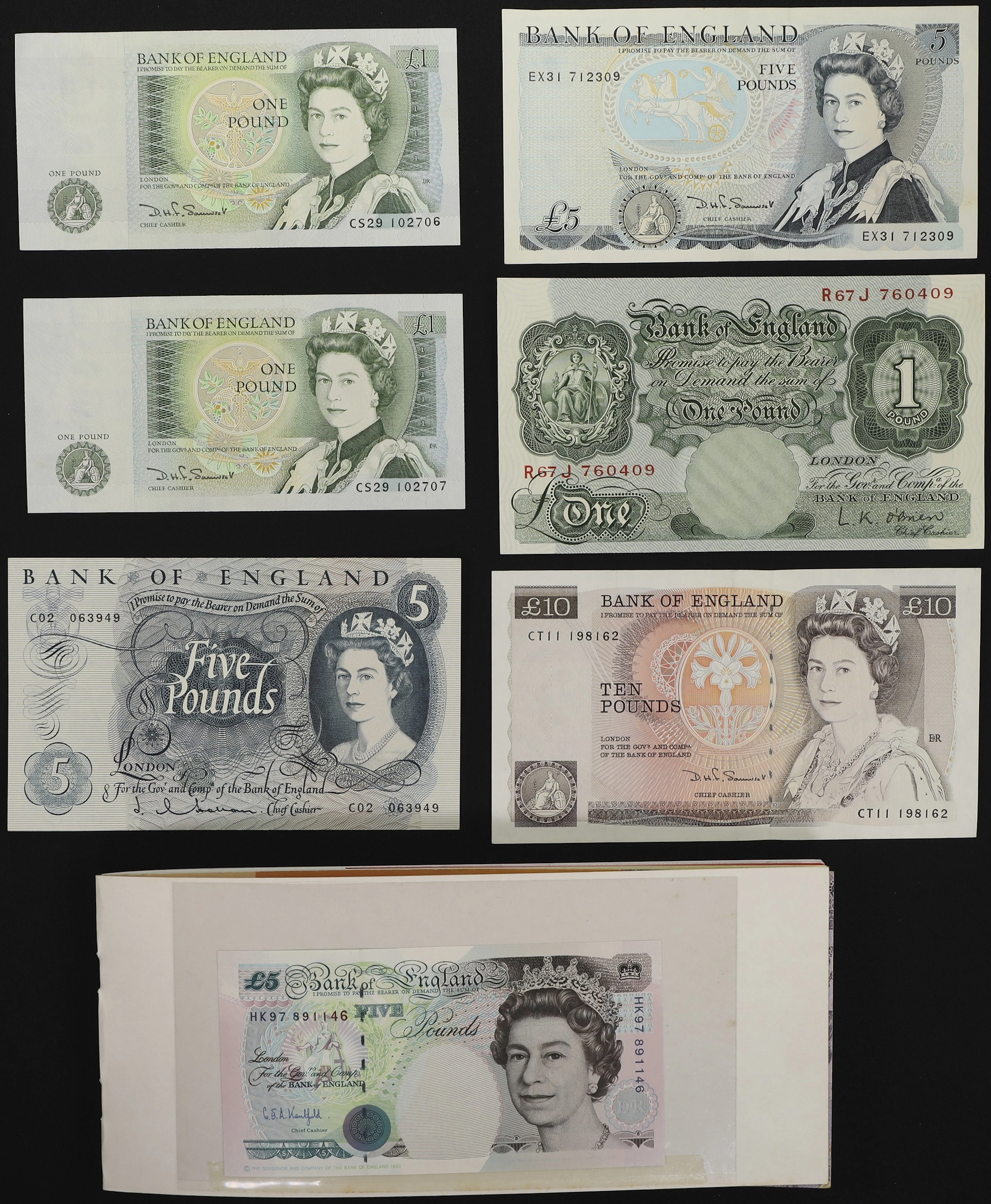 GREAT BRITAIN. Lot of (7). Bank of England. 1, 5, & 10 Pounds, ND