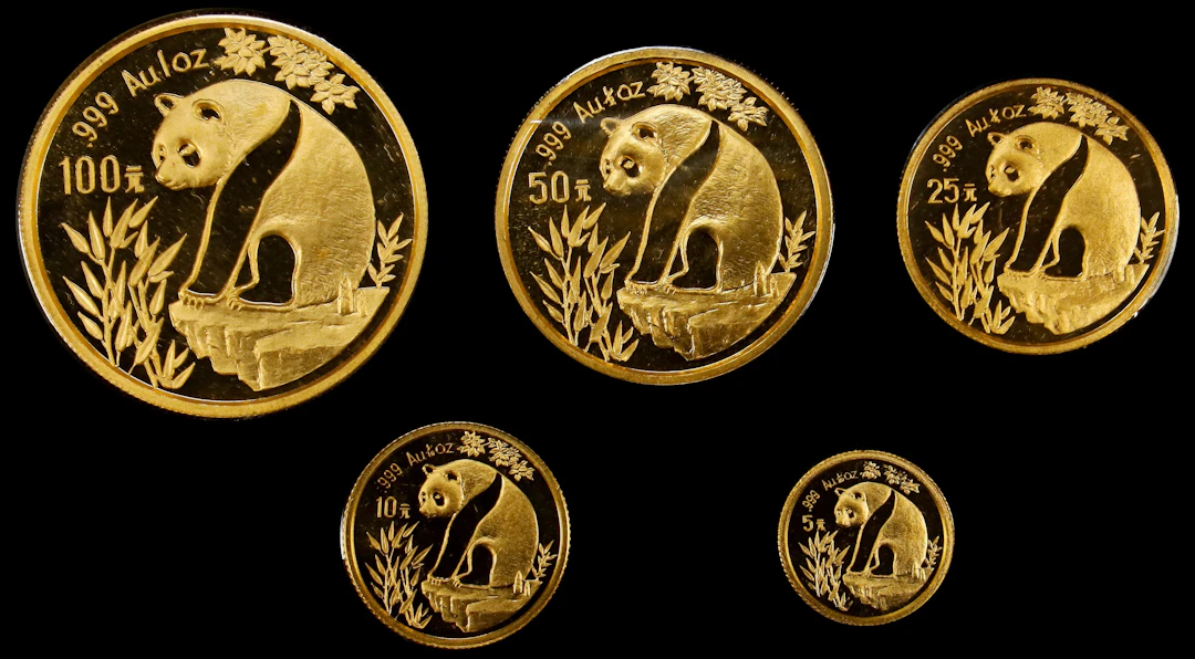 (t) CHINA. Gold Mint Set (5 Pieces), 1993. Panda Series. GEM UNCIRCULATED.