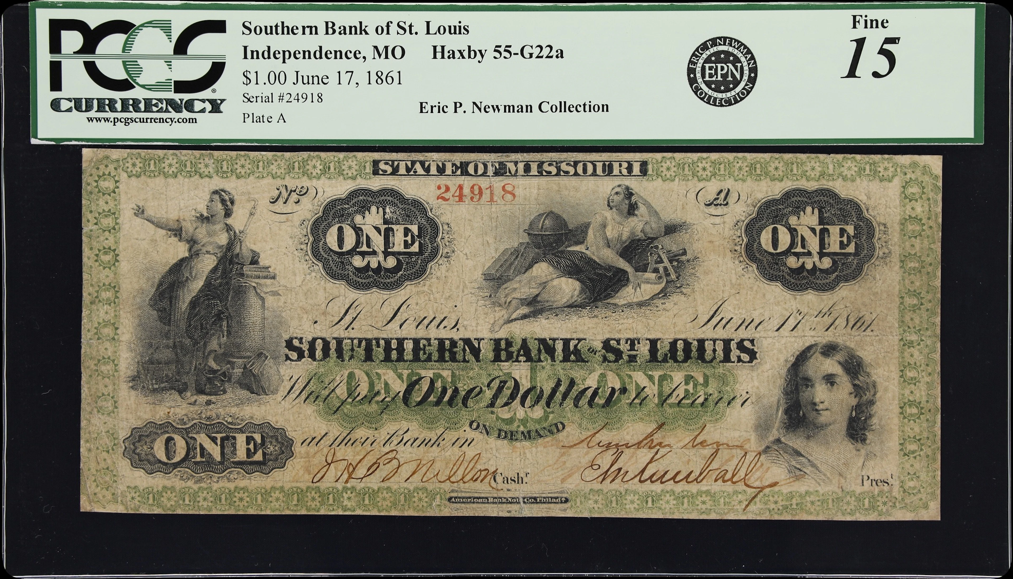 Independence, Missouri. Southern Bank of St. Louis. 1861 $1. PCGS