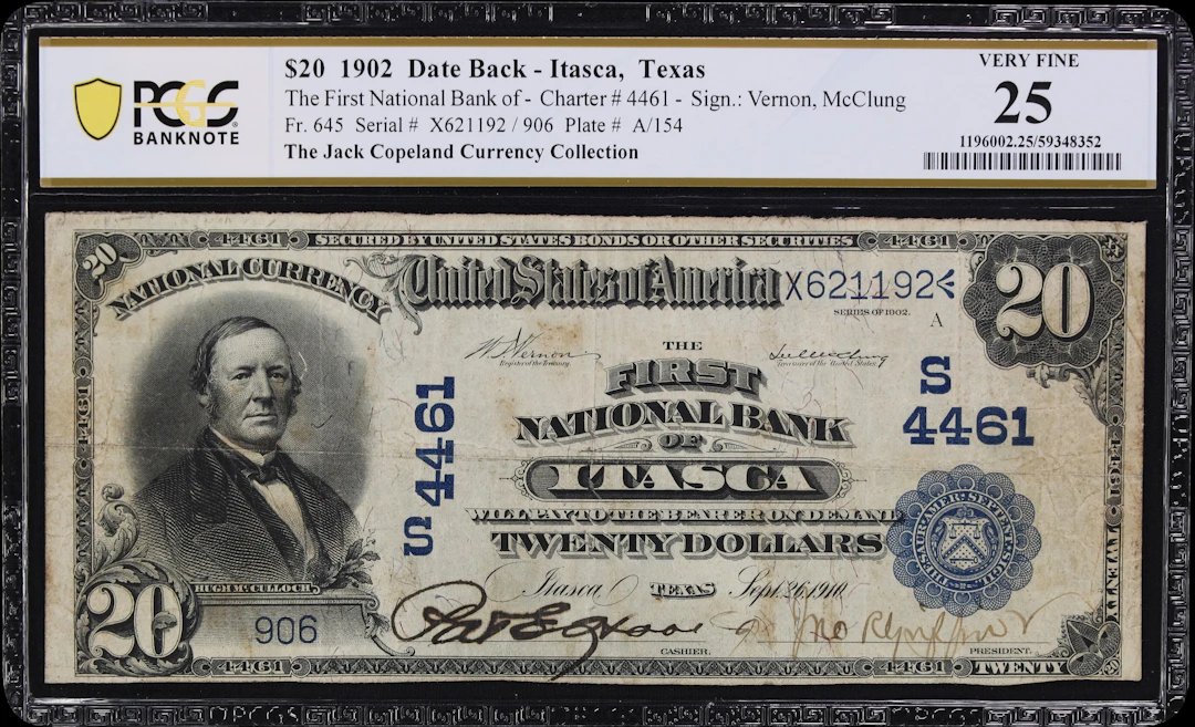Itasca, Texas. $20 1902 Date Back. Fr. 645. First NB. Charter #4461.