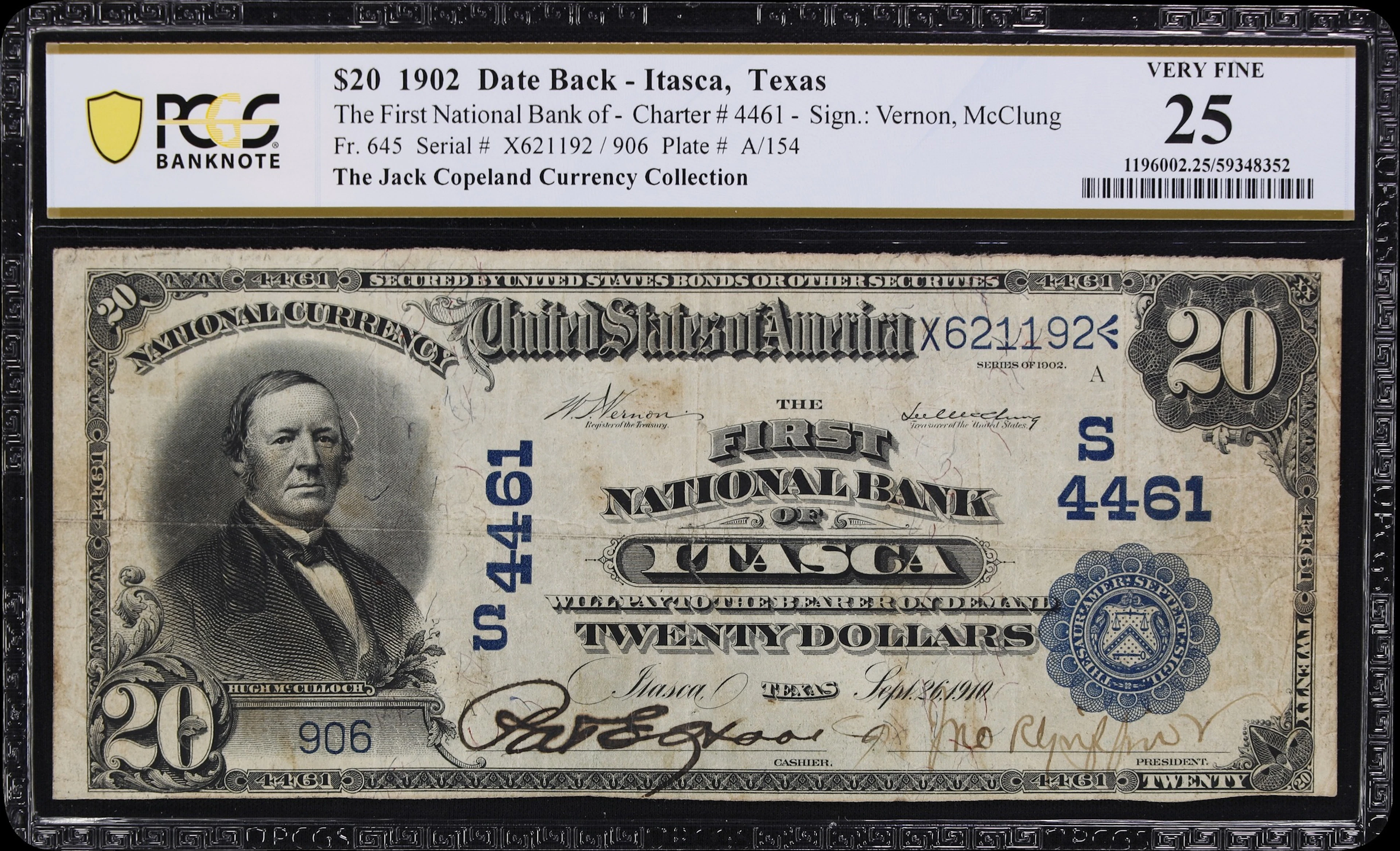 Itasca, Texas. $20 1902 Date Back. Fr. 645. First NB. Charter #4461.