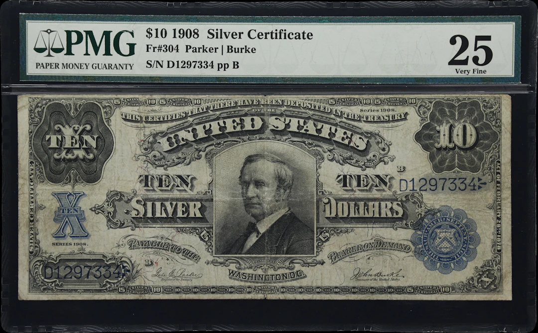 Fr. 304. 1908 $10 Silver Certificate. PMG Very Fine 25.