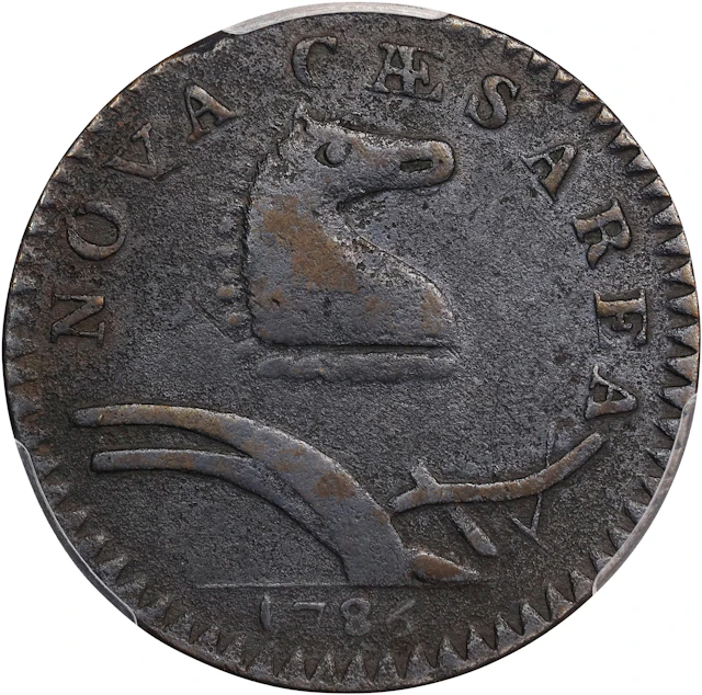 1786 New Jersey Copper. Maris 24-R, W-4975. Rarity-5. Curved Plow